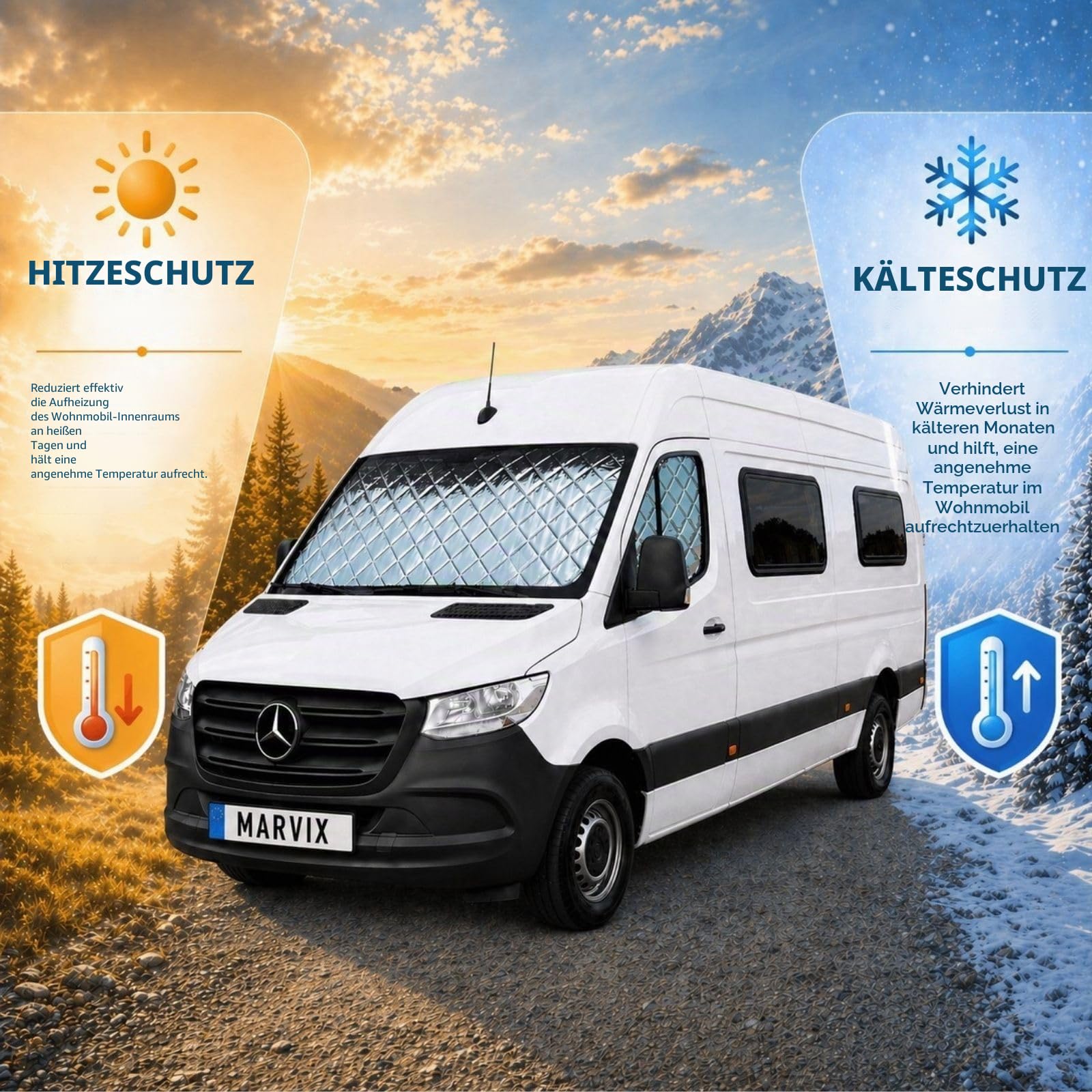 Marvix Thermo-Innenjalousien Premium 9-lagige Fensterabdeckung für Mercedes Sprinter ab 2018 Wohnmobil-Camper-Isolierungs-Sonnenschutz