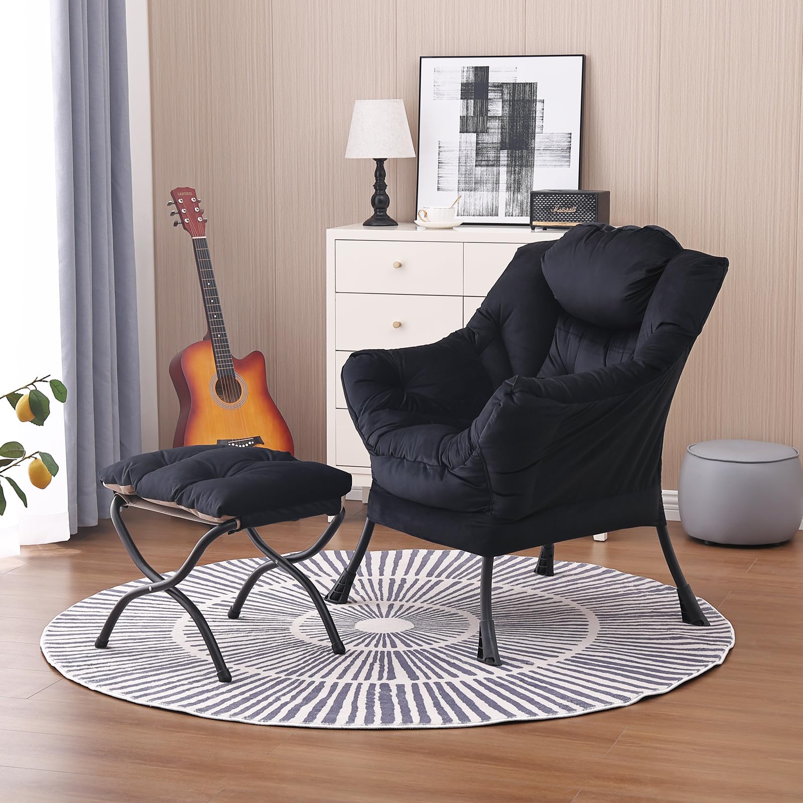 Silla Lazy y otomana, silla de descanso grande con reposabrazos y un bolsillo lateral, moderno sofá tapizado de ocio con reposapiés para dormitorio, sala de estar, dormitorio, oficina 7