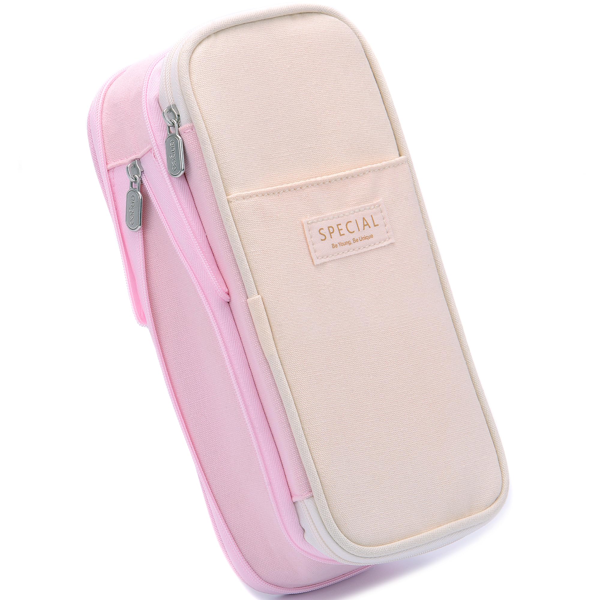 BenPo bar Cute Aesthetic Large Capacity Pencil Case Expandable Fabric Pen Bag Organizer with Compartments Zipper Closure Soft Pouch for Girls Boys Kids Women Adults Teens Nurses Ideal for School Pink