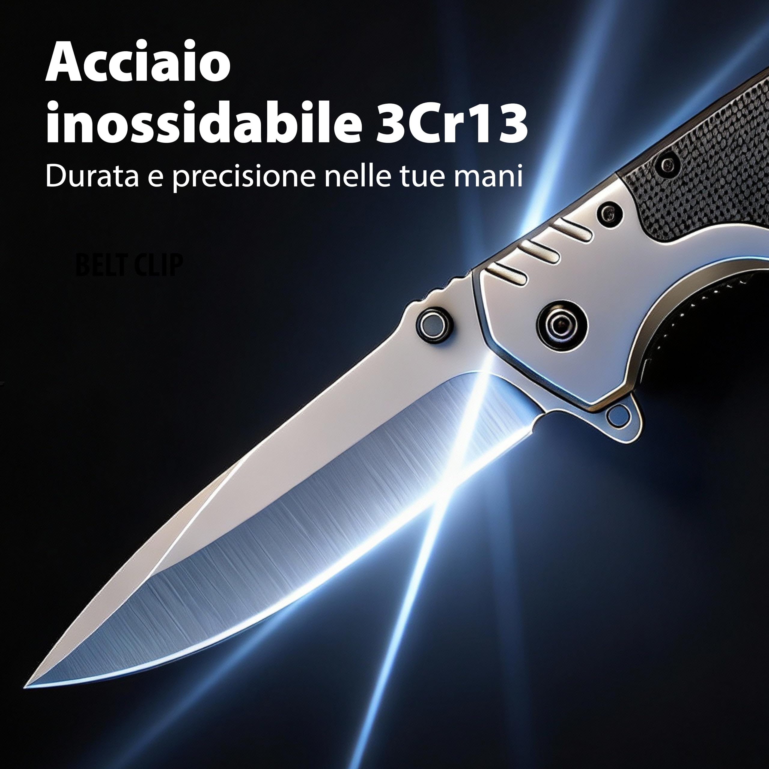 Navaja plegable, longitud total 22,5 cm - Navaja afilada para actividades al aire libre y supervivencia con hoja de acero inoxidable de 10 cm. Incluye clip para cinturón y funda.