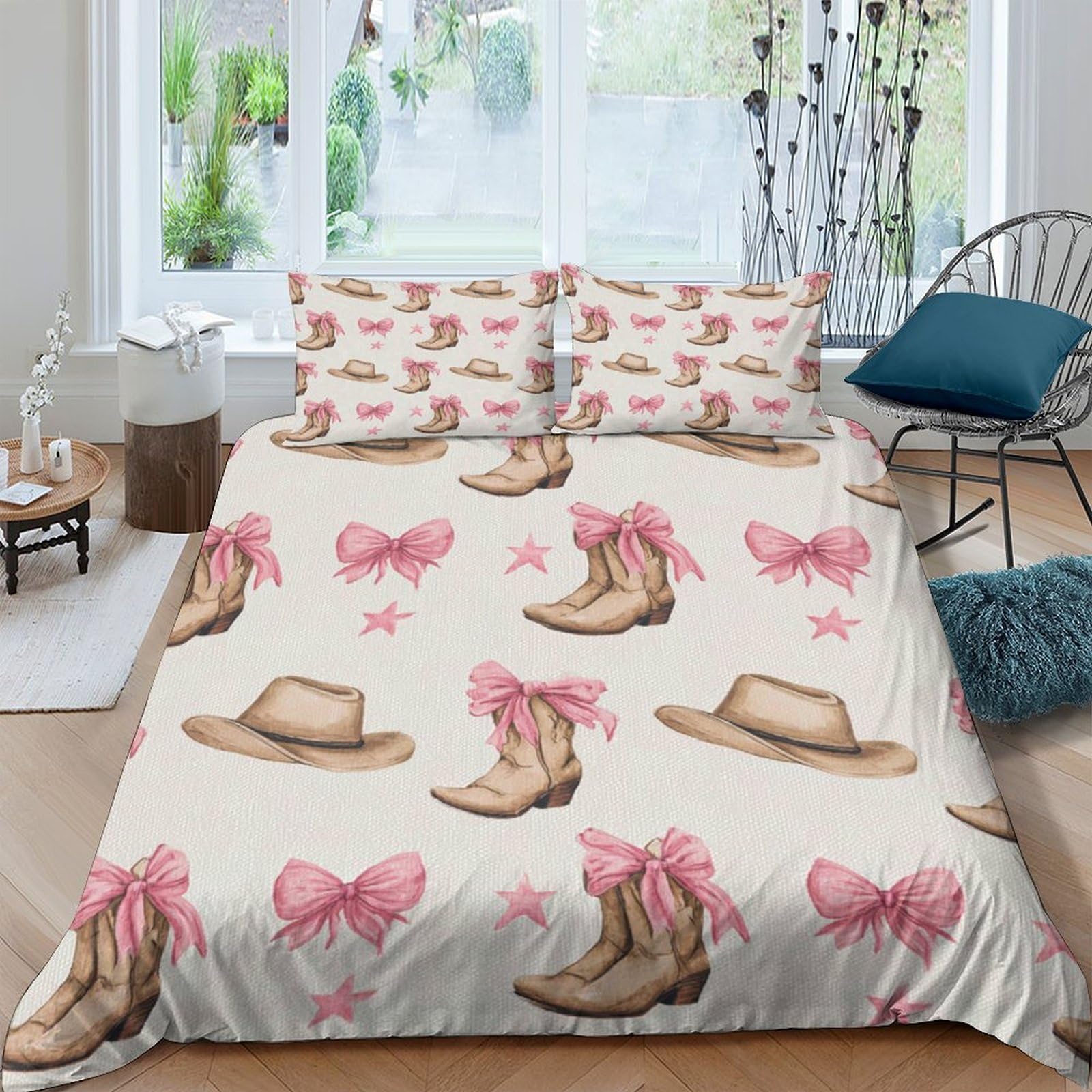 Ctjqhvkz Style-10 3D Printed Cowboy Hat Fitted Sheet Microfiber Soft Pink Bow Bed Cover For Bedroom Dorm Mattress Decor Single（135X200cm）