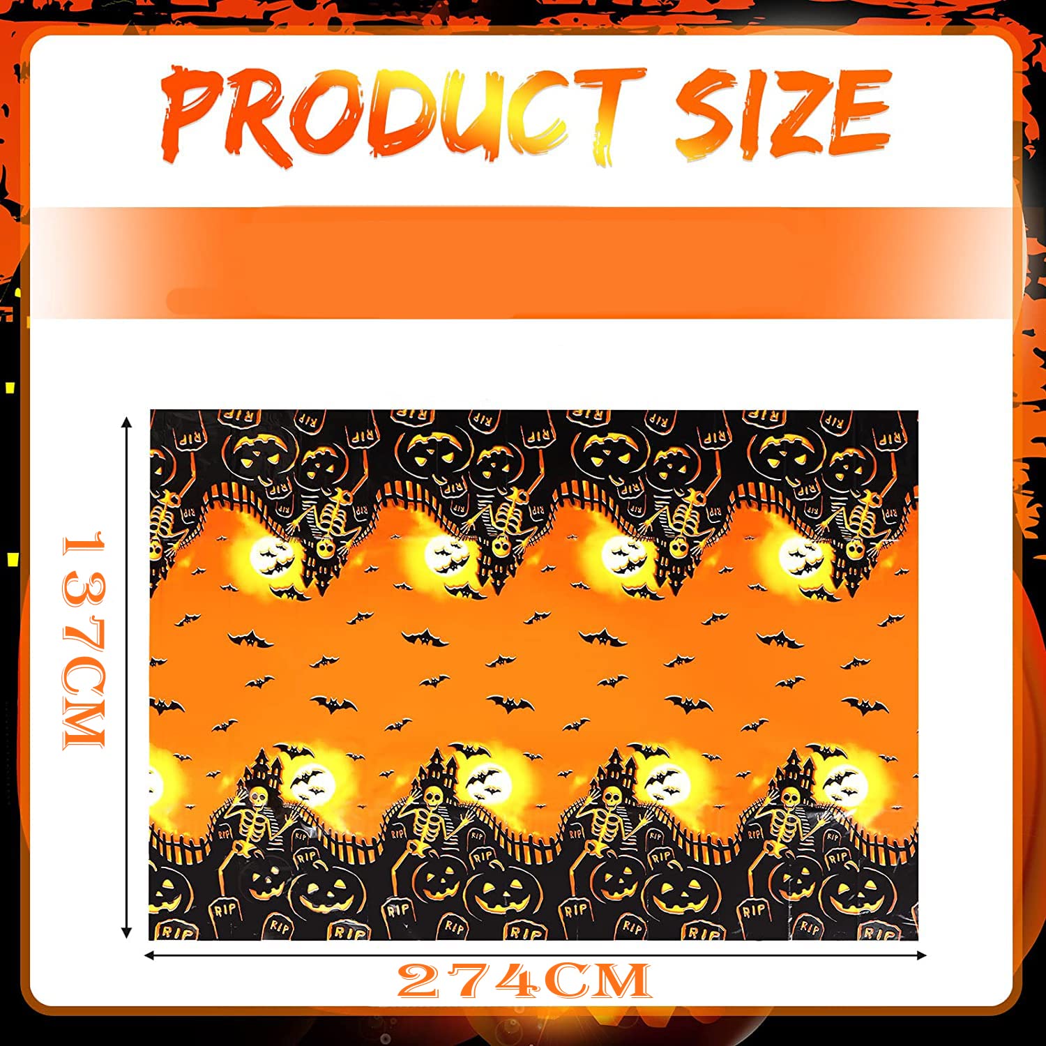 Nappe Halloween Imperméable En Plastique 137x274 Cm - Design Citrouille, Fantômes, Squelettes Pour Décoration Fête