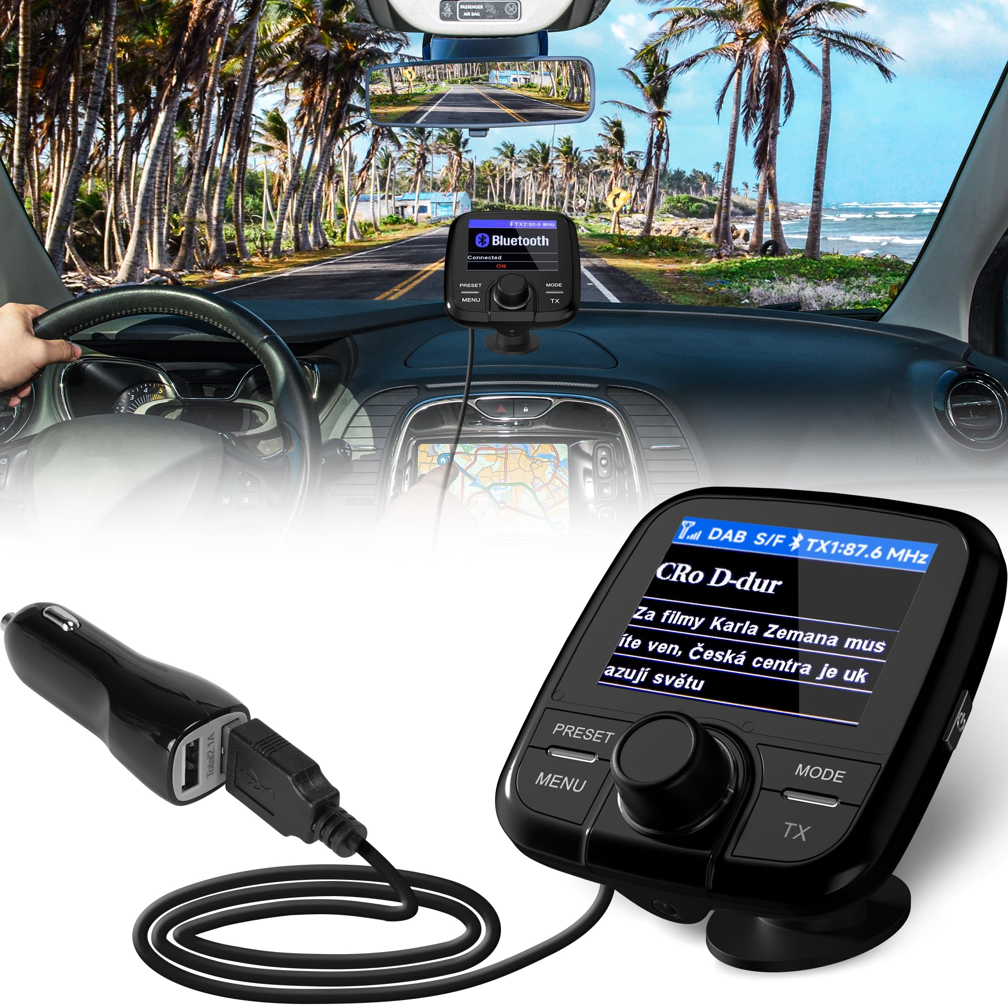Tin-Nik DAB-389N DAB Adapter für Autoradio, FM-Transmitter für DAB+ Sender und Bluetooth-Verbindung vom Smartphone zum UKW-Radio, Bluetooth- Freisprechen und Musik