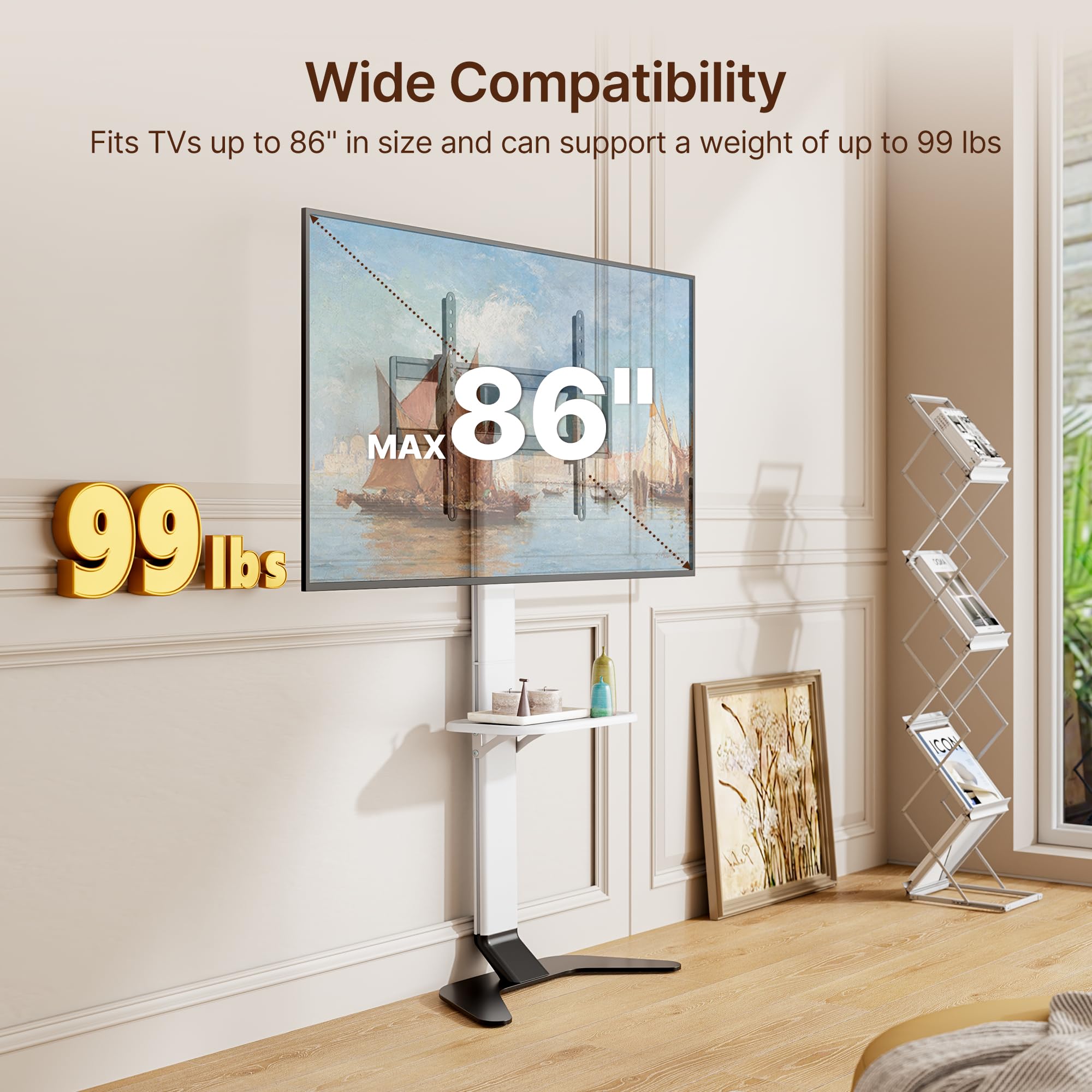 Amazon.co.jp: ECOTINY Ultra Slim Floor TV Stand for 37-86 inch TVs