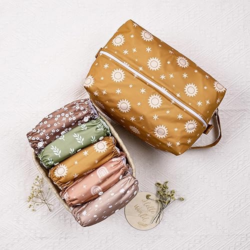 Miniatura 3 de Pañales de tela lavables y reutilizables para bebés, talla única, con bolsillo ajustable, 5 unidades + 5 piezas de insertos de microfibra + una