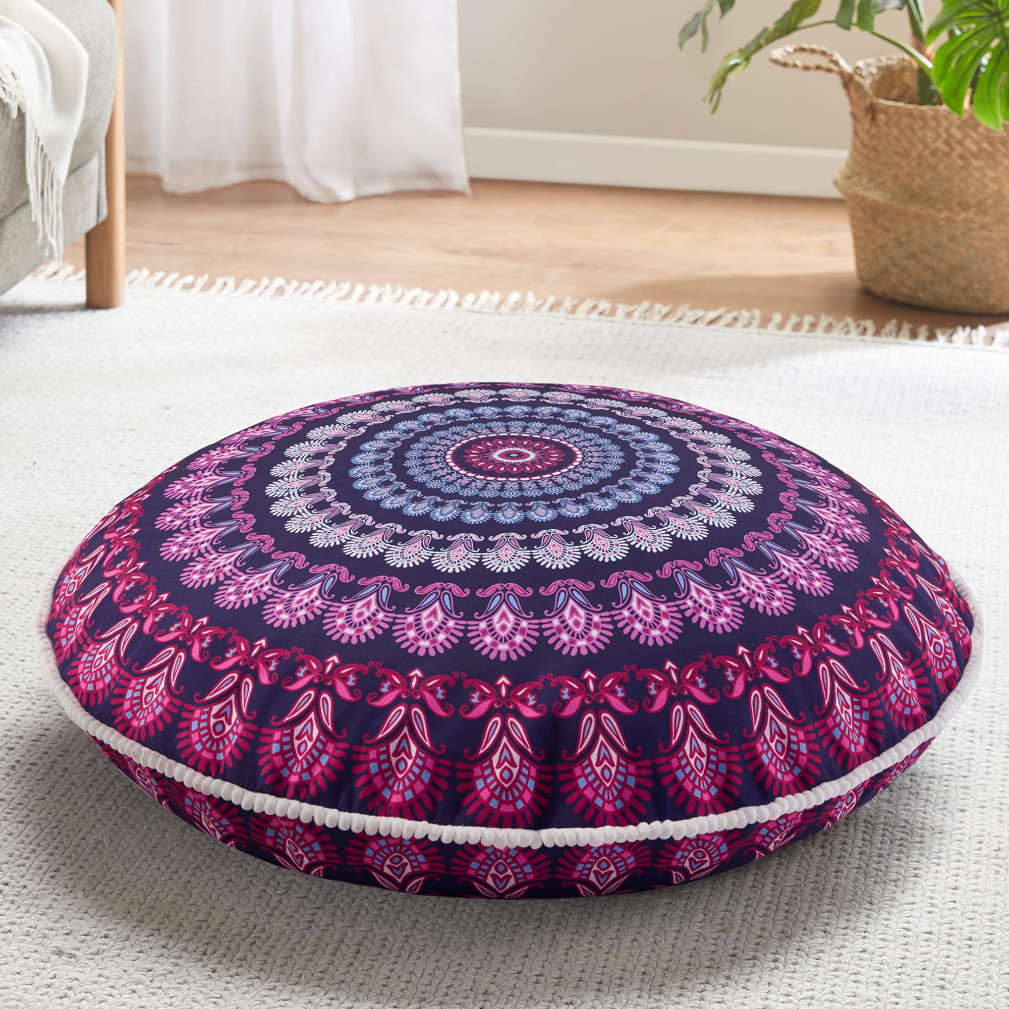 Codi 32" Round Floor Pillow, Large Meditation Pouf Cushion, Memory Foam Round Throw Pillow (Purple Orchid, 1 Pack)