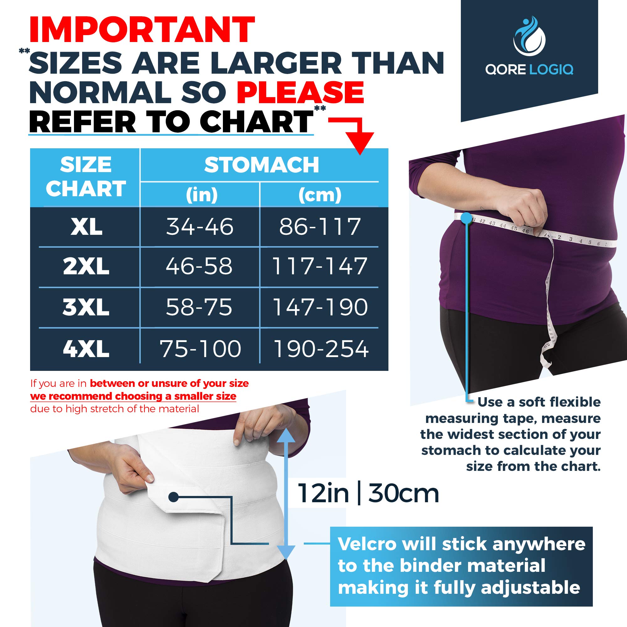 QORE LOGIQ Plus Size Abdominal Binder Post Surgery for larger Men