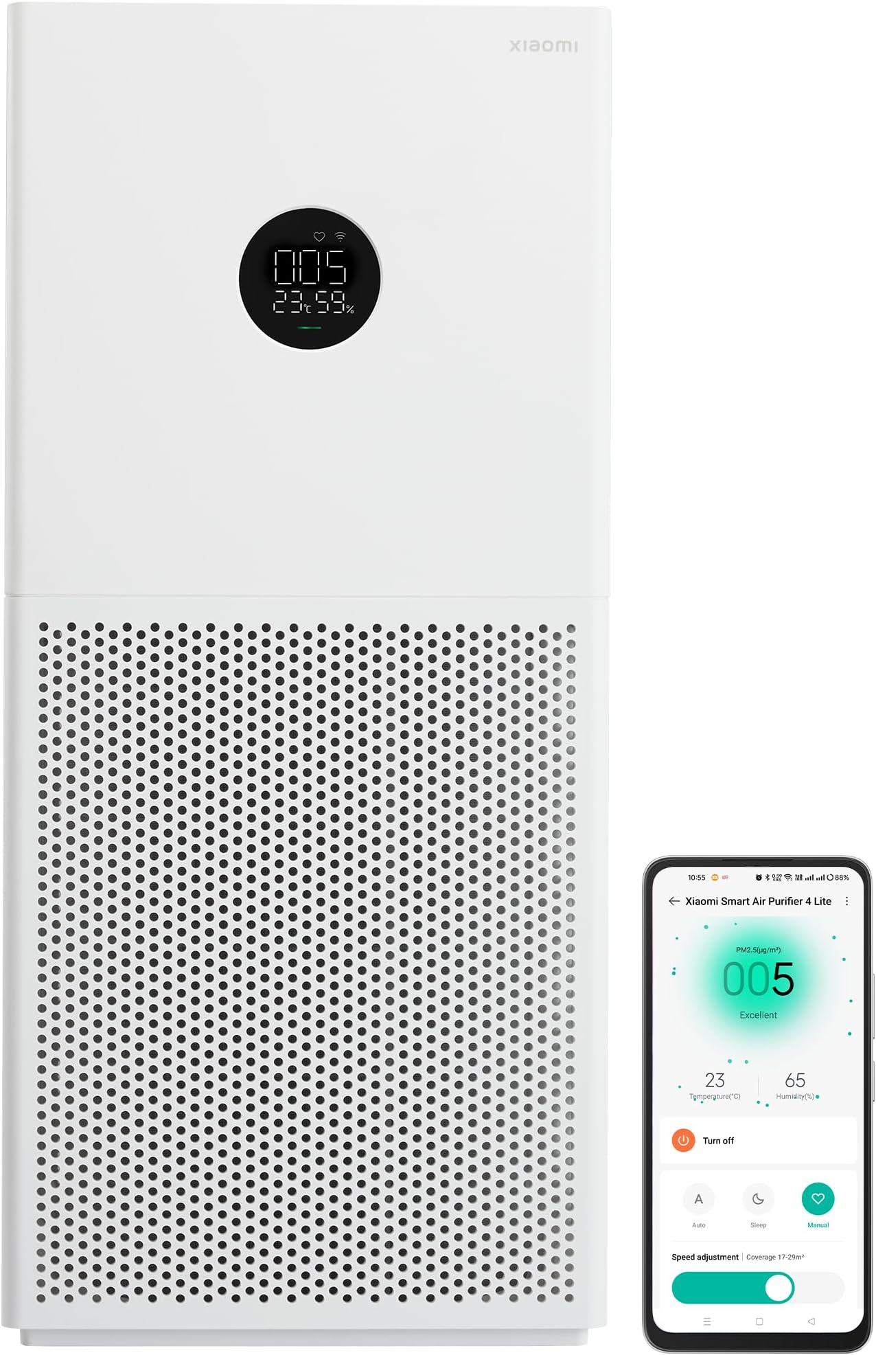 MI Xiaomi Smart Air Purifier 4 Lite, High Efficiency Filter, Removes 99.97% Airpollutants, Bacteria & Viruses & Odor, Large Coverage Area Up To 462 Sq. Ft, App, Wi-Fi & Voice Control-Alexa/Ga