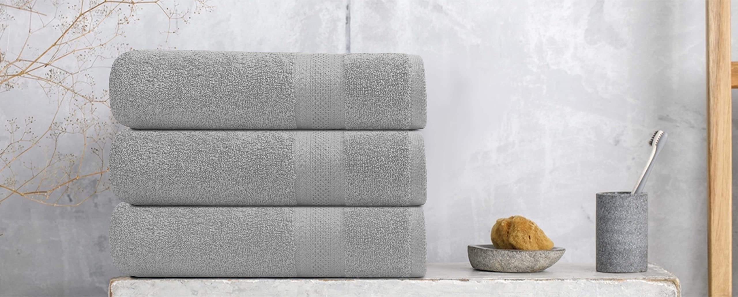 TEXCRAFT Medium Size Bath Towels Set of 6 – 100% Cotton Terry – 24" x 48" – Quick Dry, Soft & Highly Absorbent – Grey Towels for Bathroom, Gym, Spa, Pool & Daily Use: Light Grey 24''x48'' - PK 12