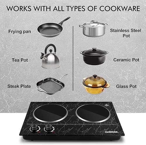 Vista 89 de CUSIMAX Placa de cocción doble de 1800 W, quemador doble de encimera de acero inoxidable plateado, portátil, eléctrico, placas de cocción de hierro