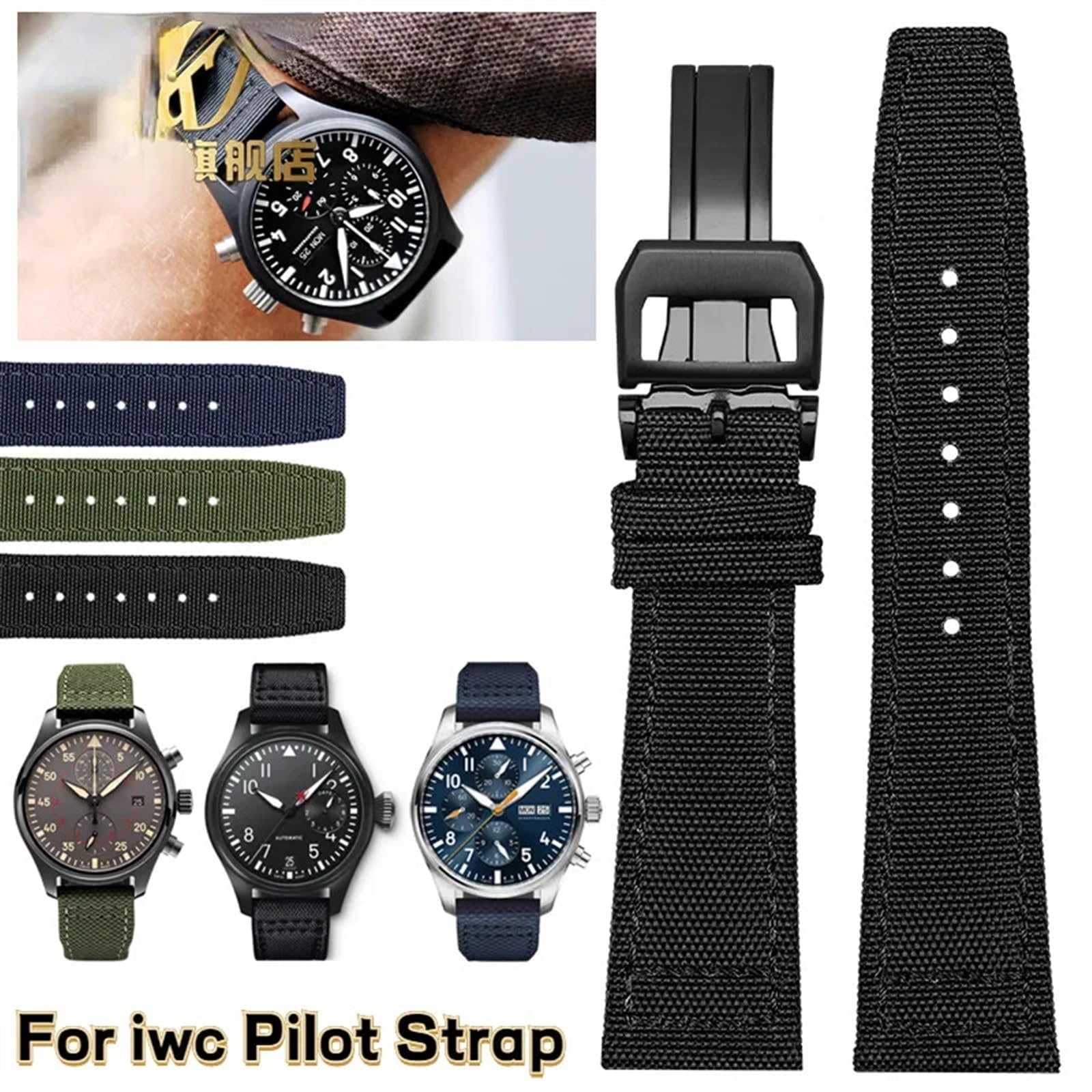 Hochdichtes Nylon-Rindsleder für IWC Pilot Portugal Stoff Uhrenarmband 20mm 21mm 22mm Armband Schwarz Armeegrün Blau Handgelenkgürtel