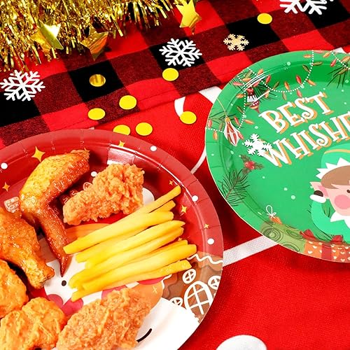 Miniatura 5 de Platos de papel de Navidad, 48 piezas de platos de fiesta de cumpleaños de Navidad, 6 diseños diferentes de 9 pulgadas, suministros de fiesta