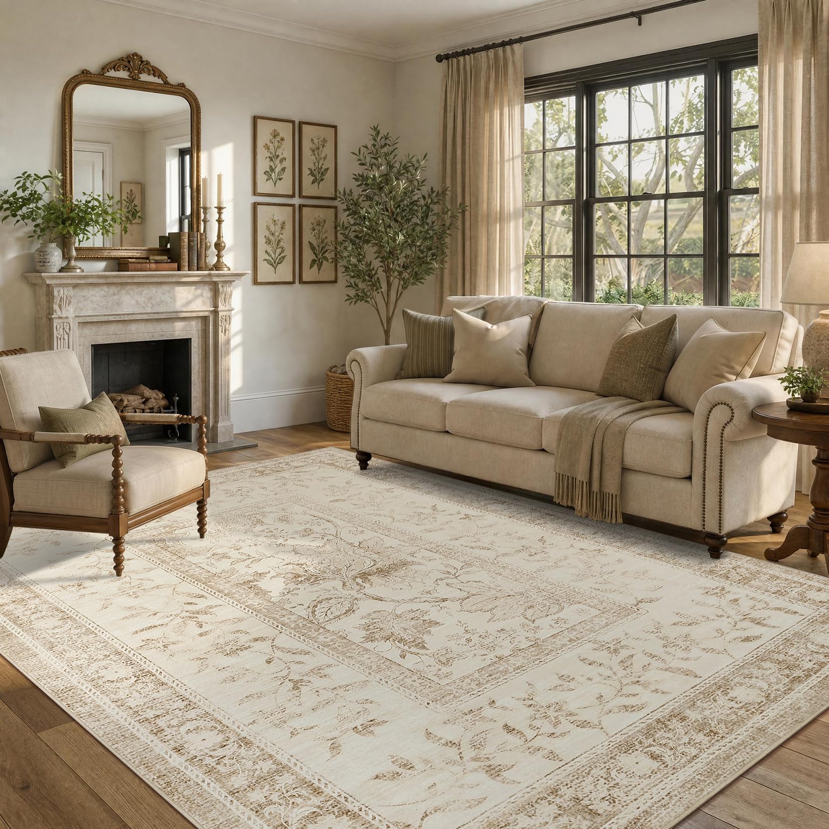 GarveeHome Vintage Beige Area Rug 5x7