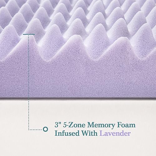 Miniatura 5 de HOOMIC Cubrecolchón de espuma viscoelástica de 3 pulgadas, infusión de gel refrescante de lavanda de 5 zonas, certificado CertiPUR-US, color morado