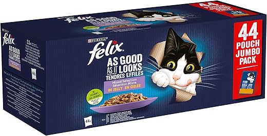 Felix Fantastic – Comida húmeda para gatos adultos Félix Fantastic Selección de sabores en gelatina 44 x 85 g. 3740 g
