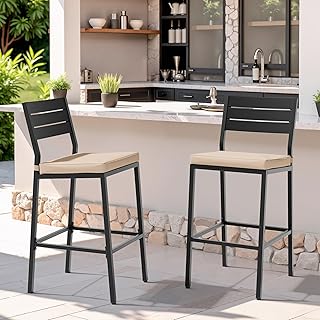 Crestlive Products Outdoor Bar Stools Set of 2, Patio Counter Height Bar...