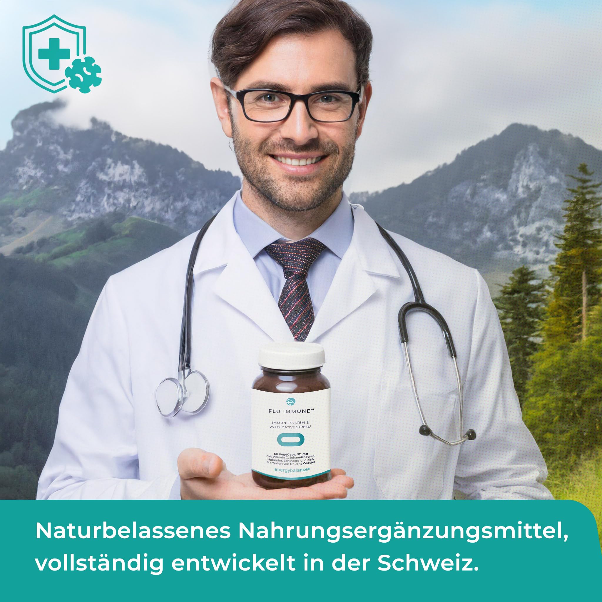 Flu-Immune 511mg - natürlicher Komplex - Hohe Bioverfügbarkeit - Antioxidantien - Vegan - Glutenfrei - Ohne Zusatzstoffe - 100% reine Zutaten - GVO-frei - Nahrungs-Äquivalent - 60 VegeCaps