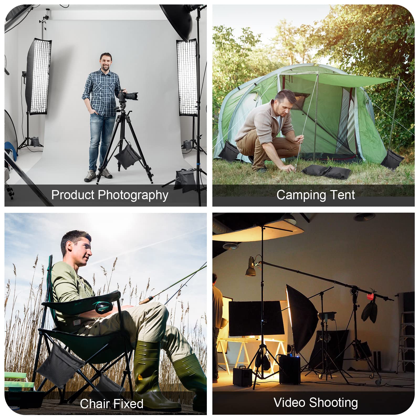 12 Sets Schwere Fotografie Sandsack Sets mit Fotografie Gewichtsbeutel, Federklemmen, Boom Halterungen, Fotografie Stativ Ständer Sport Outdoor Fotovideo für feste Halterungen