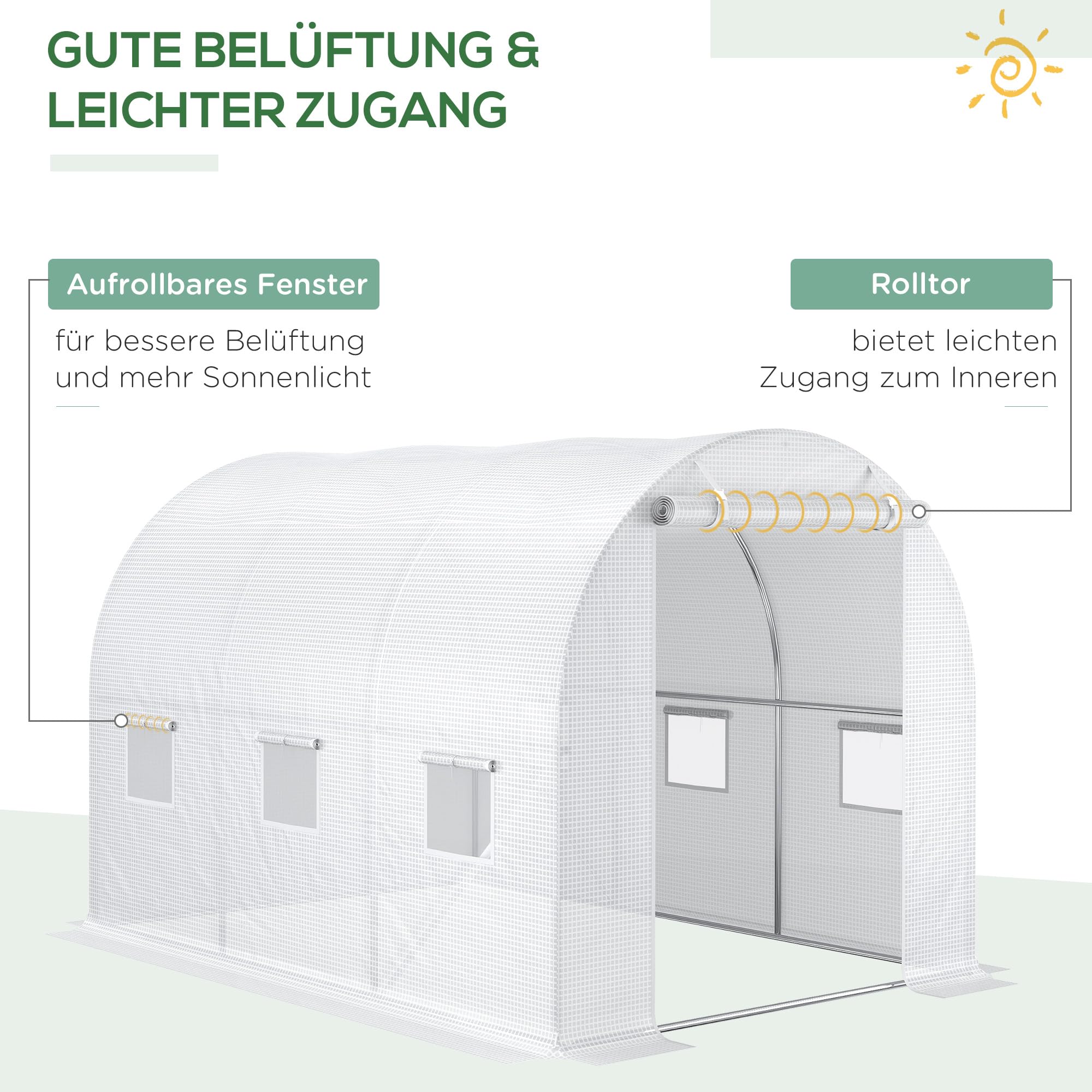 Outsunny Lámina de Polietileno 3x2x2m Lámina de Recambio con 6 Ventanas para túneles de jardín Lámina de Invernadero Lámina de jardín de Polietileno Lámina de Invernadero Blanco