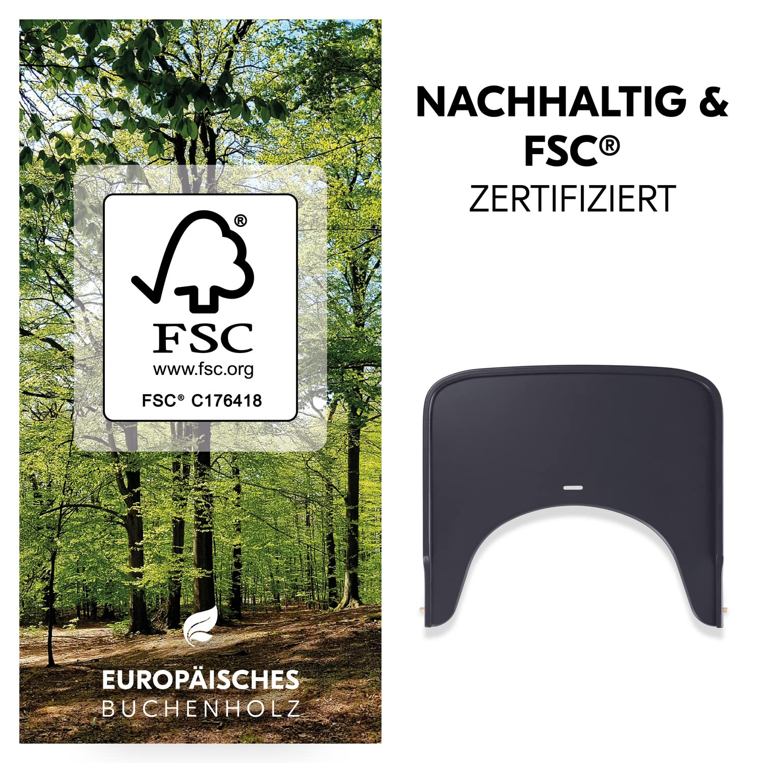 hauck Drewniana deska do jadalni Alpha+ & Beta+ drewniane wysokie krzesło Alpha Wooden Tray, dla dzieci w wieku 6-36 miesięcy, stół do jadalni z drewna bukowego z certyfikatem FSC® z podwyższoną