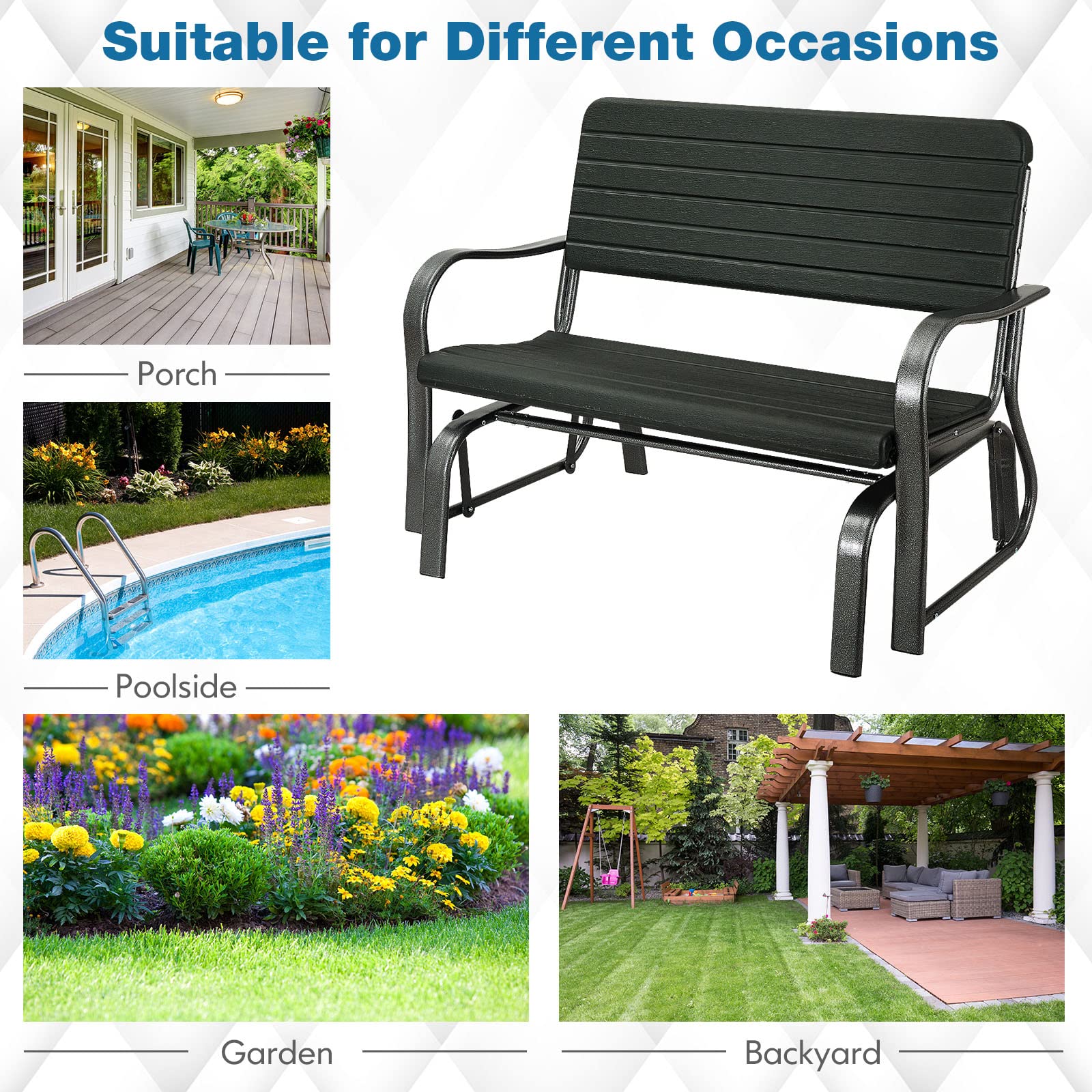 Giantex Outdoor Glider Bench w/Steel Frame Patio Glider Loveseat Porch