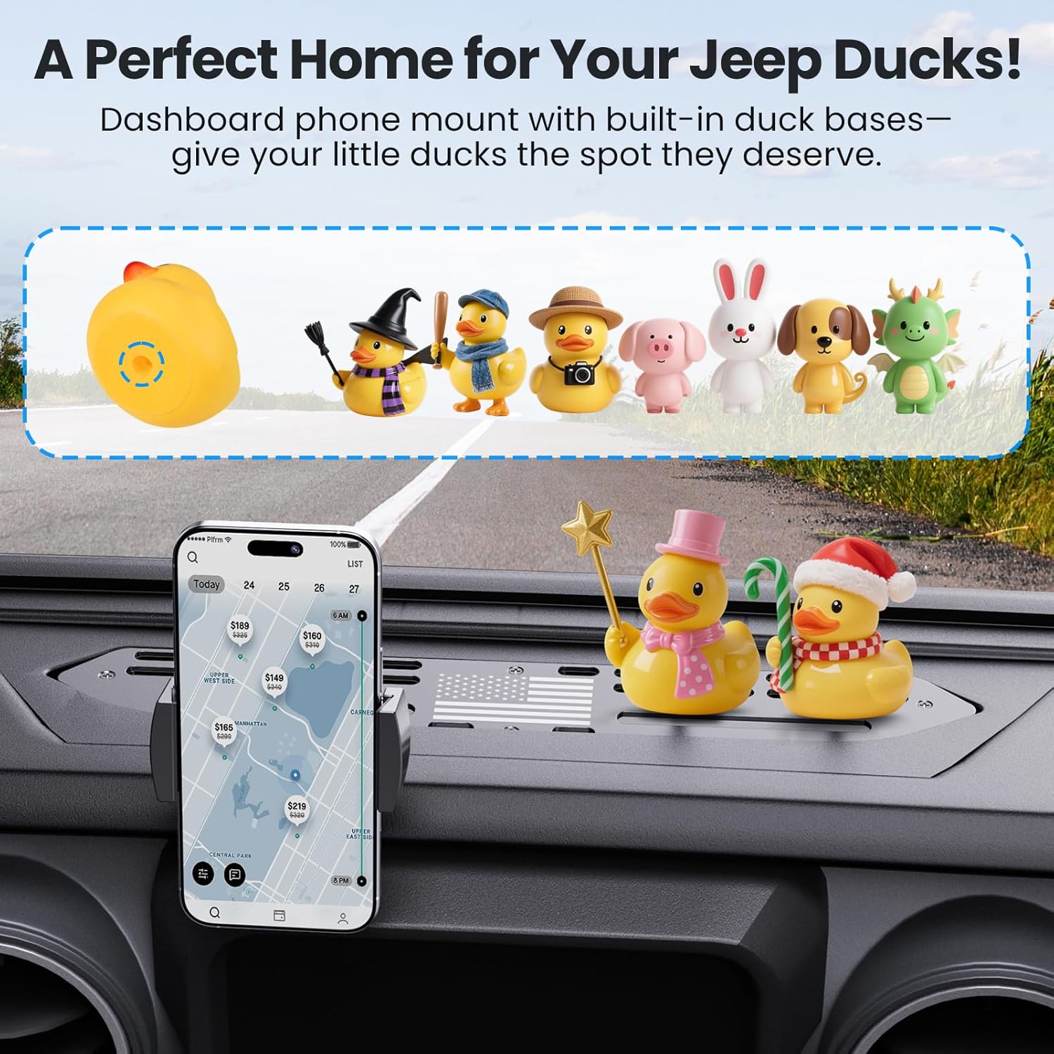 Upgraded Metal Phone Mount for Jeep Wrangler JL JLU 2018-2023 & Gladiator JT 2020 2021 2022 2023 Accessories, Dash Phone Holder with Duck Mounts System Kit (Not for 4xe & 2024+)