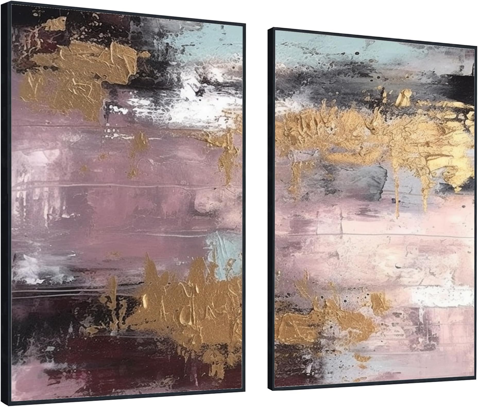 Htleesia Two Piece Art Modern Living Room Decor Modern Wall Art Set Colorful Modern Brush Stroke Color Block Neutral gallery wall set,Unstretched,Frameless,(51X102cm) 20X40Inches