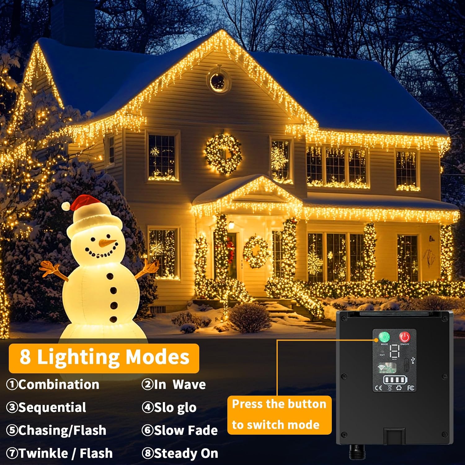 Solar Icicle Lights for Outside，25+5M 800 Christmas Icicle Lights 8 Mode Outdoor Waterproof Decorative String Lights Suitable for Christmas eave roof Decorations (Warm)