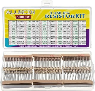ALLECIN 500pcs 1/4W Carbon Film Resistors Kit - 50 Values 0Ω to 10MΩ ±5% Tolerance Assortment for Electronics