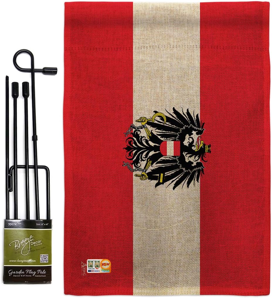 Austria w Eagle Burlap Garden Flag Set with Stand Regional Nationality Nation International World Country Particular Area Small Decorative Gift Yard House Banner Double-Sided Made In USA 13 X 18.5