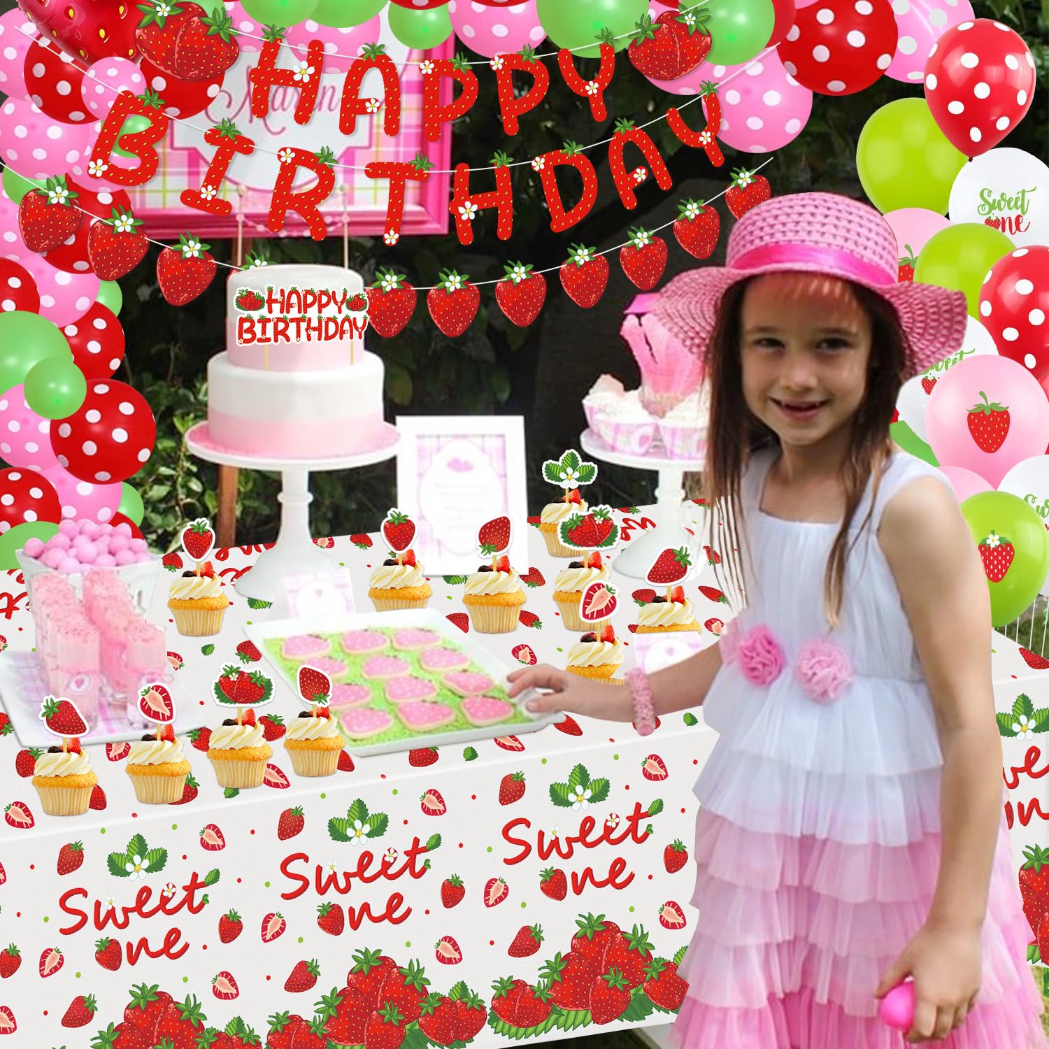 Cake Toppers Set Strawberry First Birthday Party Decorations - Complete ...