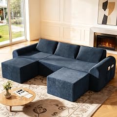 Cloud Modular Sectional Sofa No Assembly Deep Seat Chenille Couch with 2 Ottomans 3-Seater Modular Sofa for Living