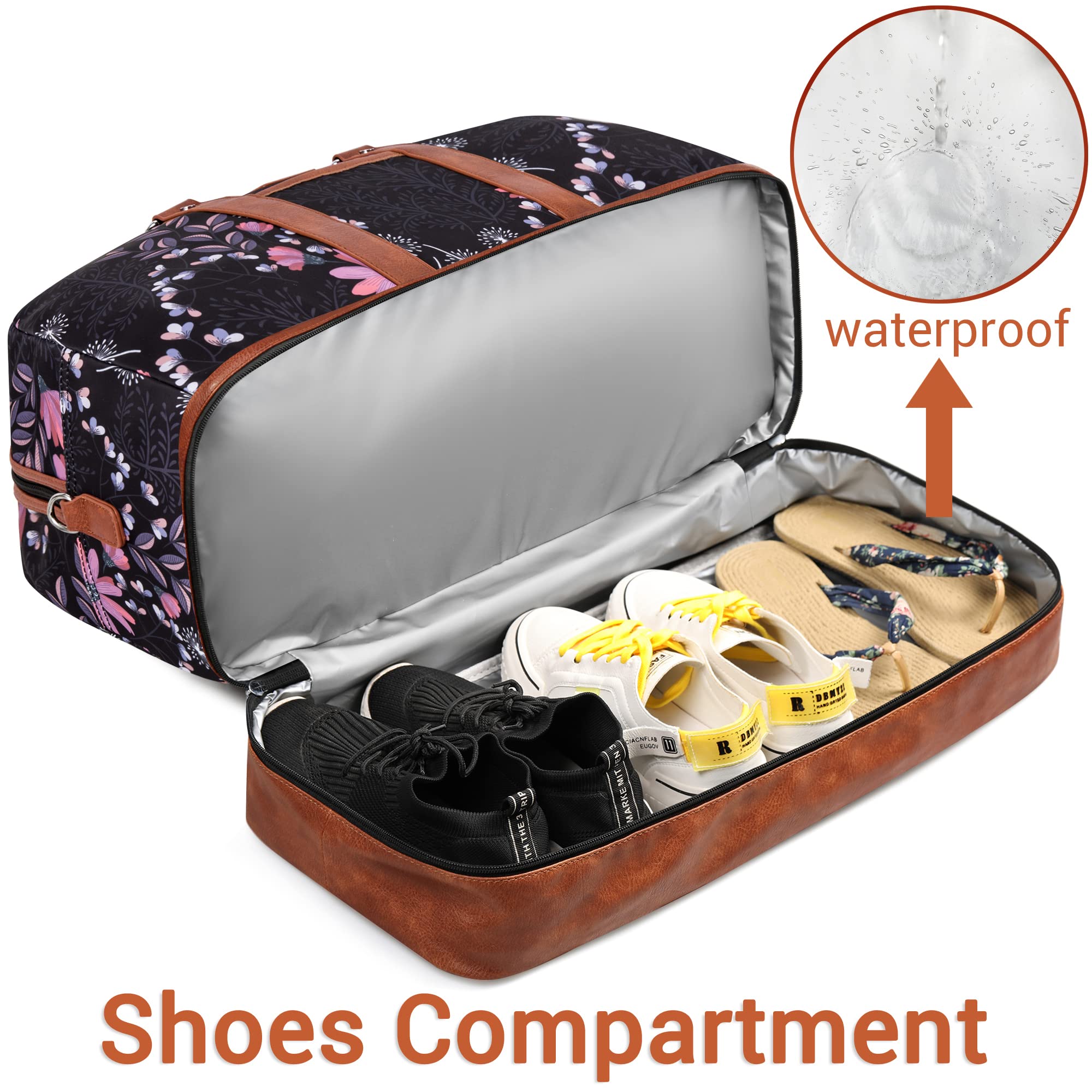 Weekender Bag Large Overnight Bag for Women Canvas Travel Duffel Bag Carry On Tote with Shoe Compartment 21" for Women & Men 3Pcs Set