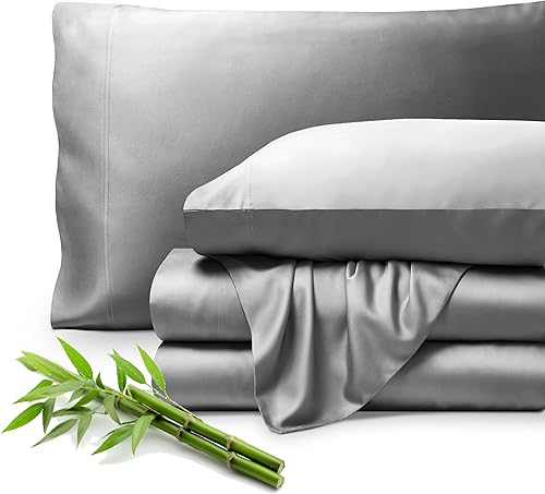 Bare Home Juego de sábanas de lujo de 100 % rayón hecho de bambú, juego de ropa de cama de 4 piezas, bolsillos profundos, sábanas refrescantes,