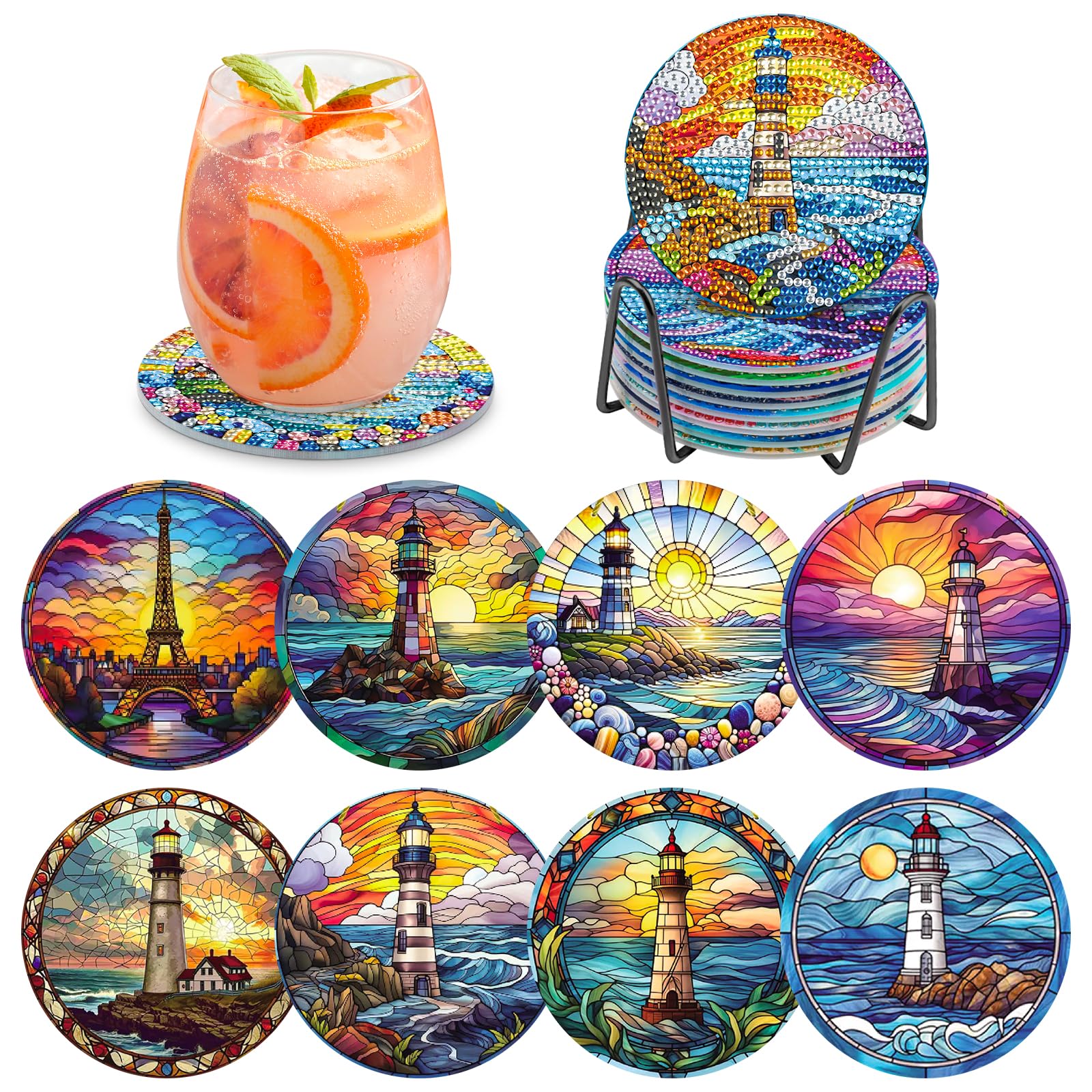 MOGTAA 8Pcs Diamond Art Coasters with Holder