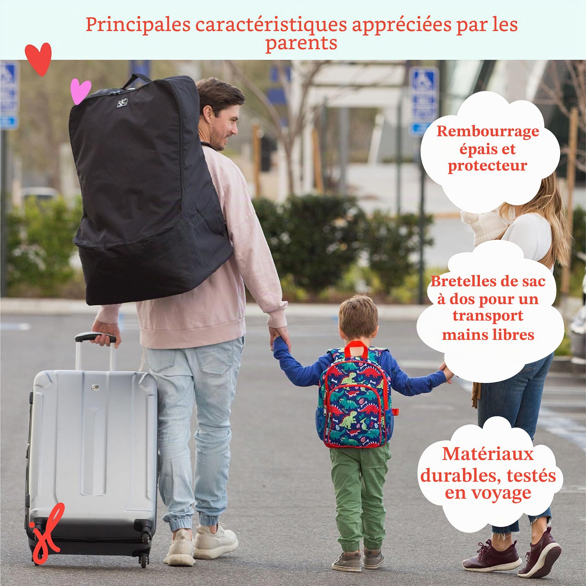 J.L. Childress Sac à Dos rembourré pour siège de Voiture – Sac de Voyage pour siège de Voiture pour Avion, Housse Compatible avec la Plupart des Porte-bébés et Nourrissons, Accessoires d'aéroport