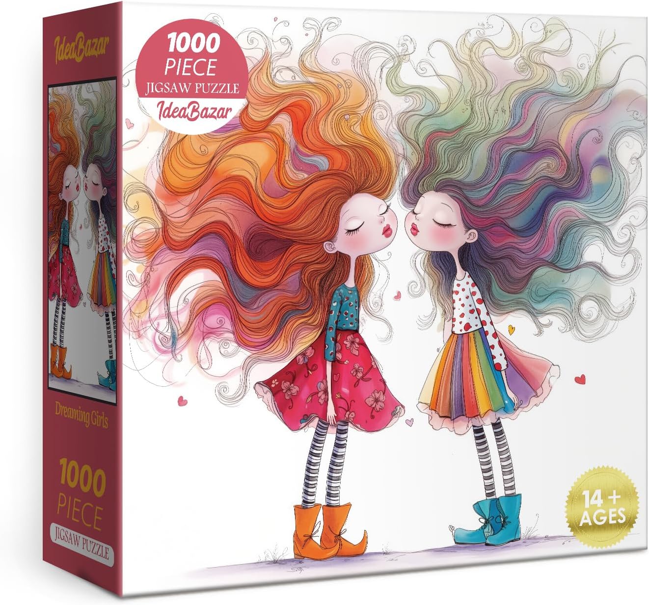 Cute Rainbow Women Puzzles for Adults 1000 Pieces Fun, Colorful Art Challenging Jigsaw Puzzles, Beautiful Pink Painting Fantasy Puzzle