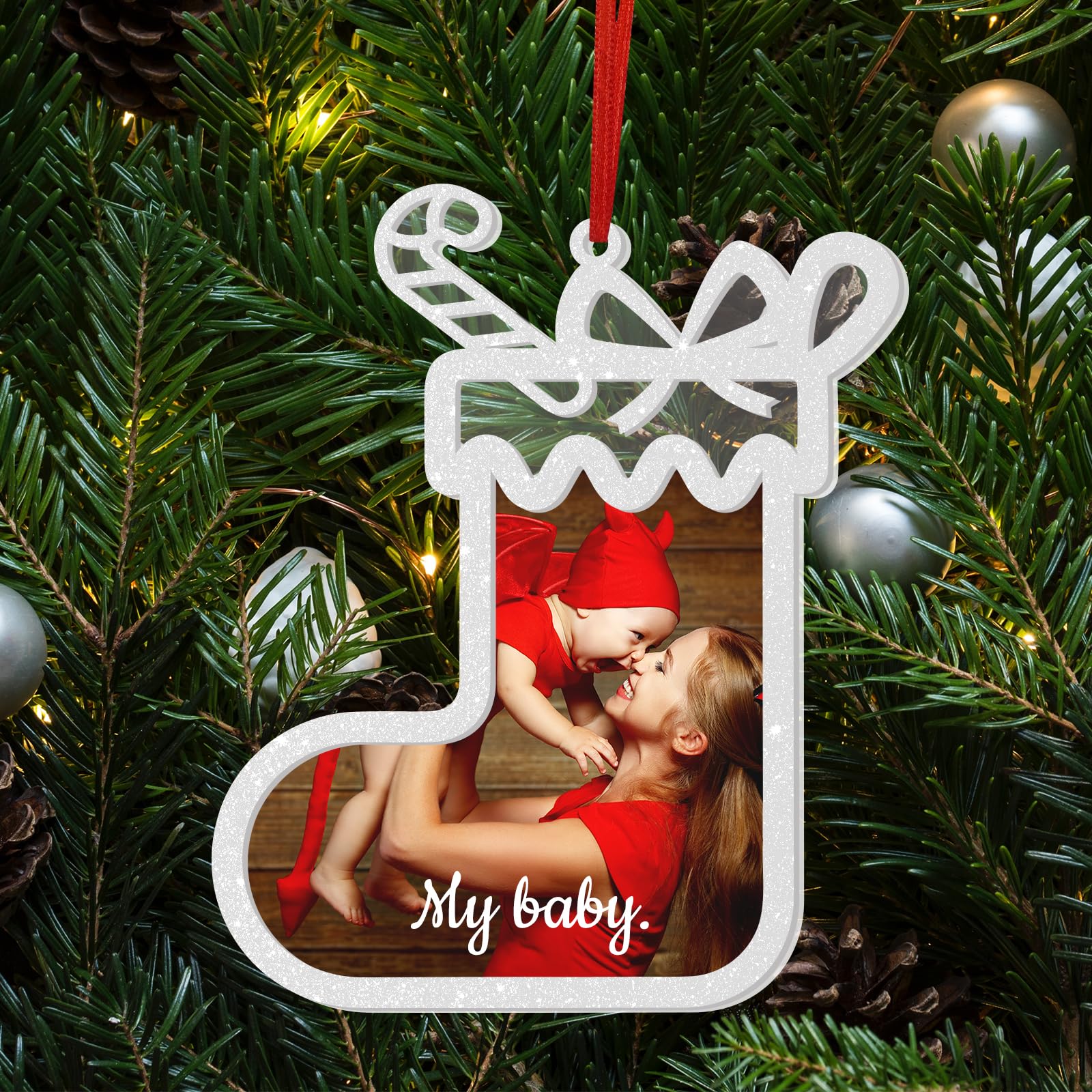 2024 Adorno Navideño de Acrílico Personalizado con Foto, Decoración para Árbol de Navidad, Colgante con Ambiente Navideño Personalizado, Regalos Navideños para Familiares, Niños y Amigos