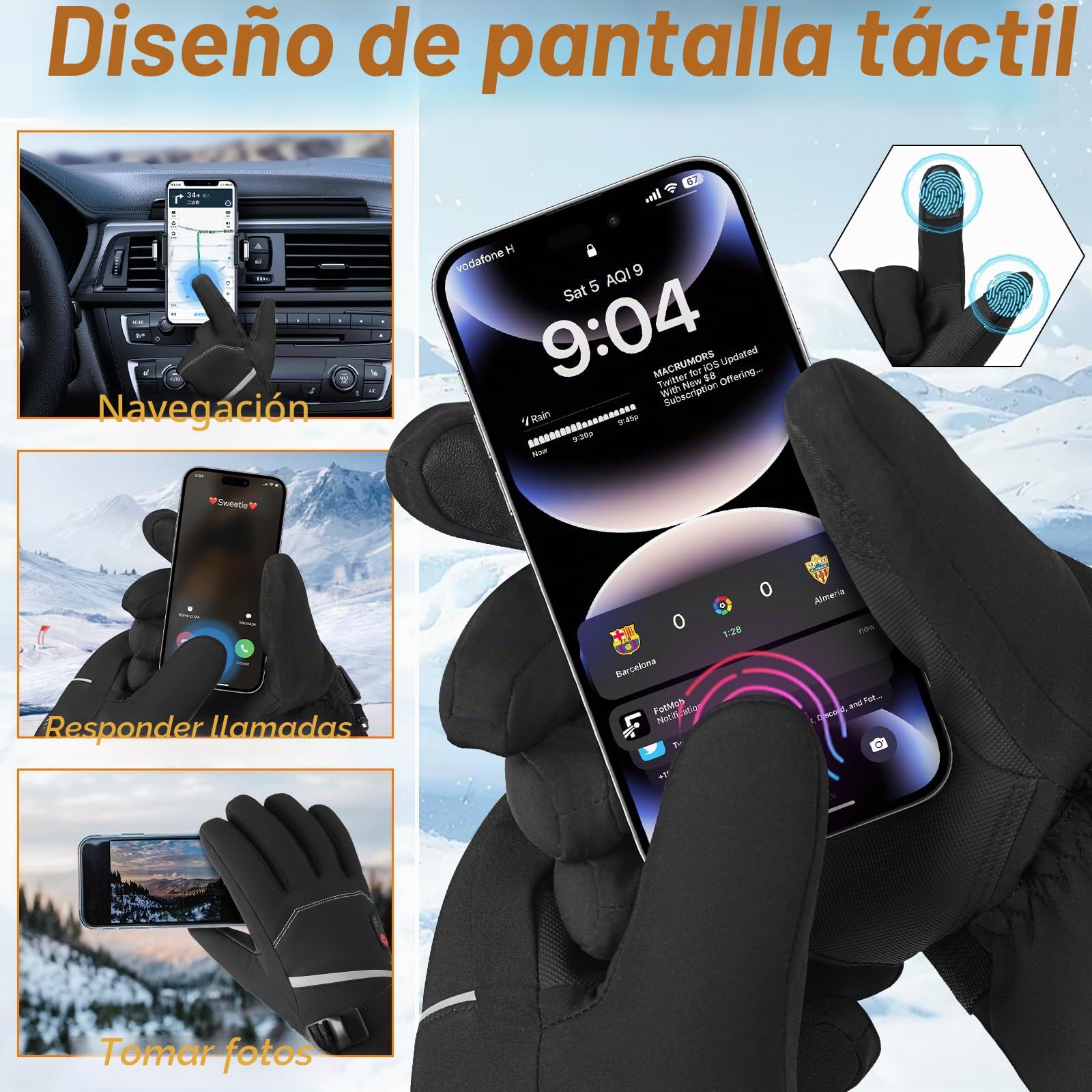 Guantes Calentados Recargables 7.4V 20000mAh para Moto Esquí Motociclismo