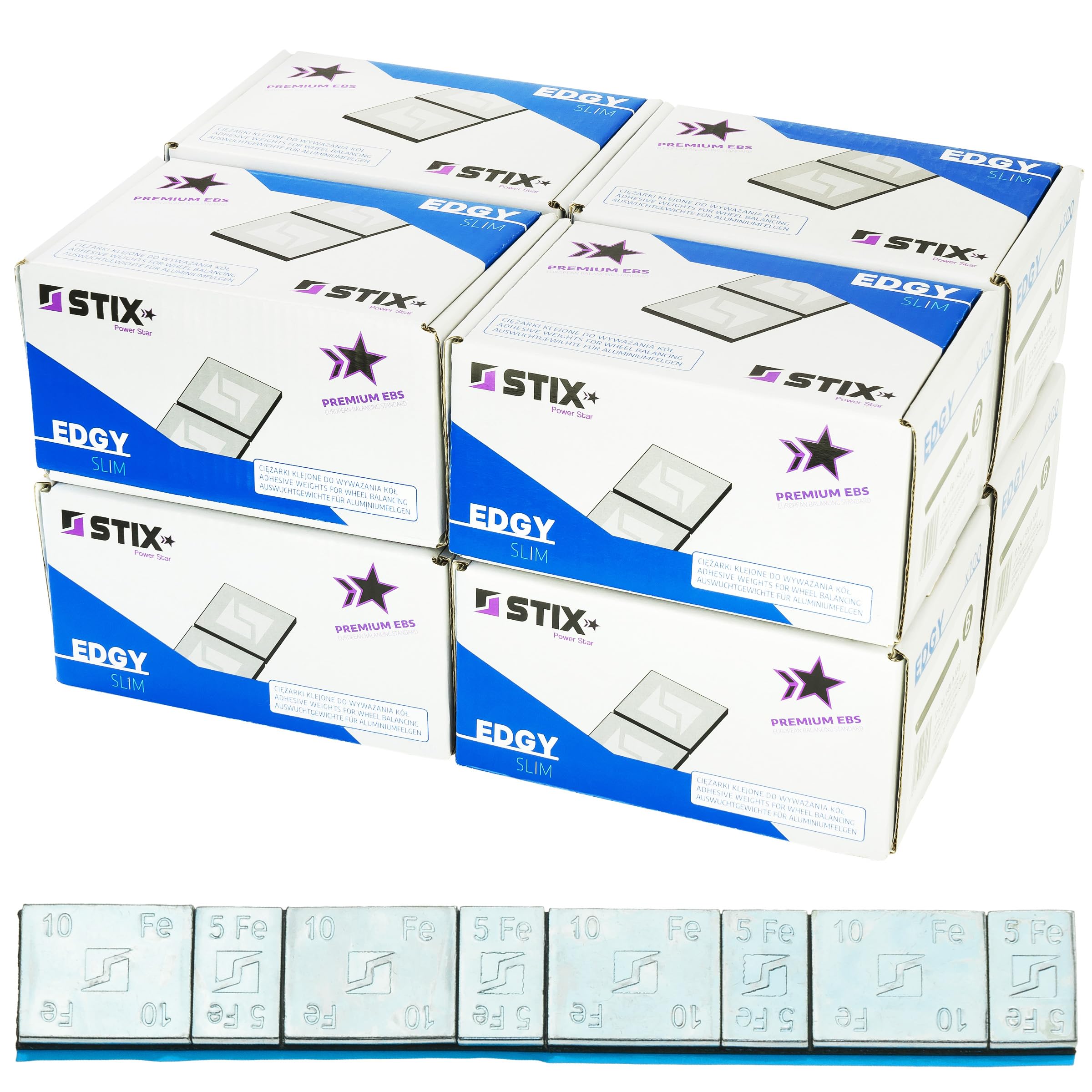 Ciężarki klejone do felg aluminiowych Edgy Slim - 60g (5g+10g / ocynkowane/szeroka taśma) - 800 szt. - Stix