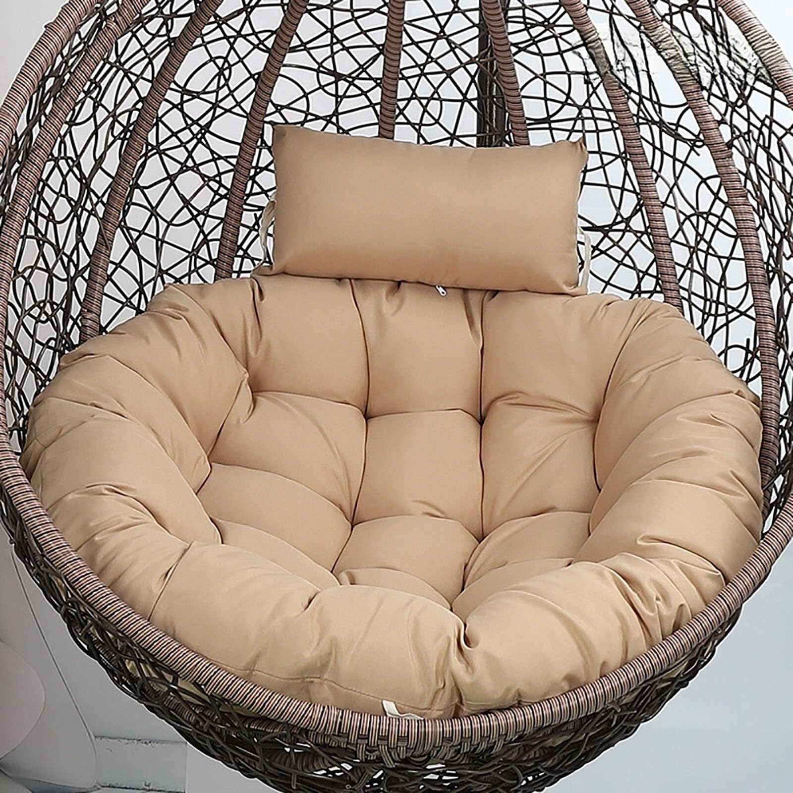 NMVAWIPT 35.4 Inch Thickened Outdoor Egg Chair Cushion PP Cotton Fill Classic Style Plush Solid Seat Pad(Khaki)