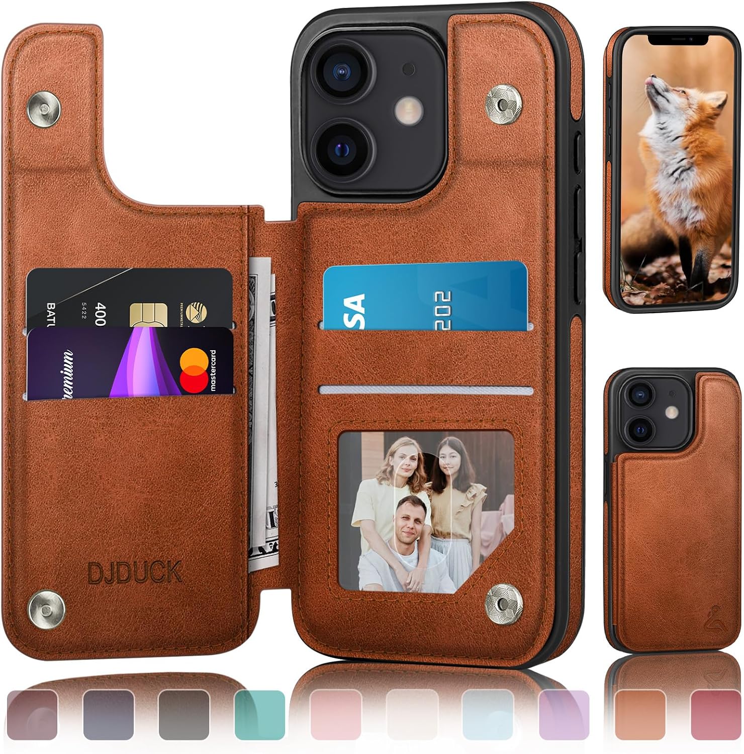 djduck designed for iphone 12/12 pro case wallet with card holder, [magnetic clasp cover] [rfid blocking leather protection] shockproof women men cases 6.1 inch for apple 12 light brown a - light brown