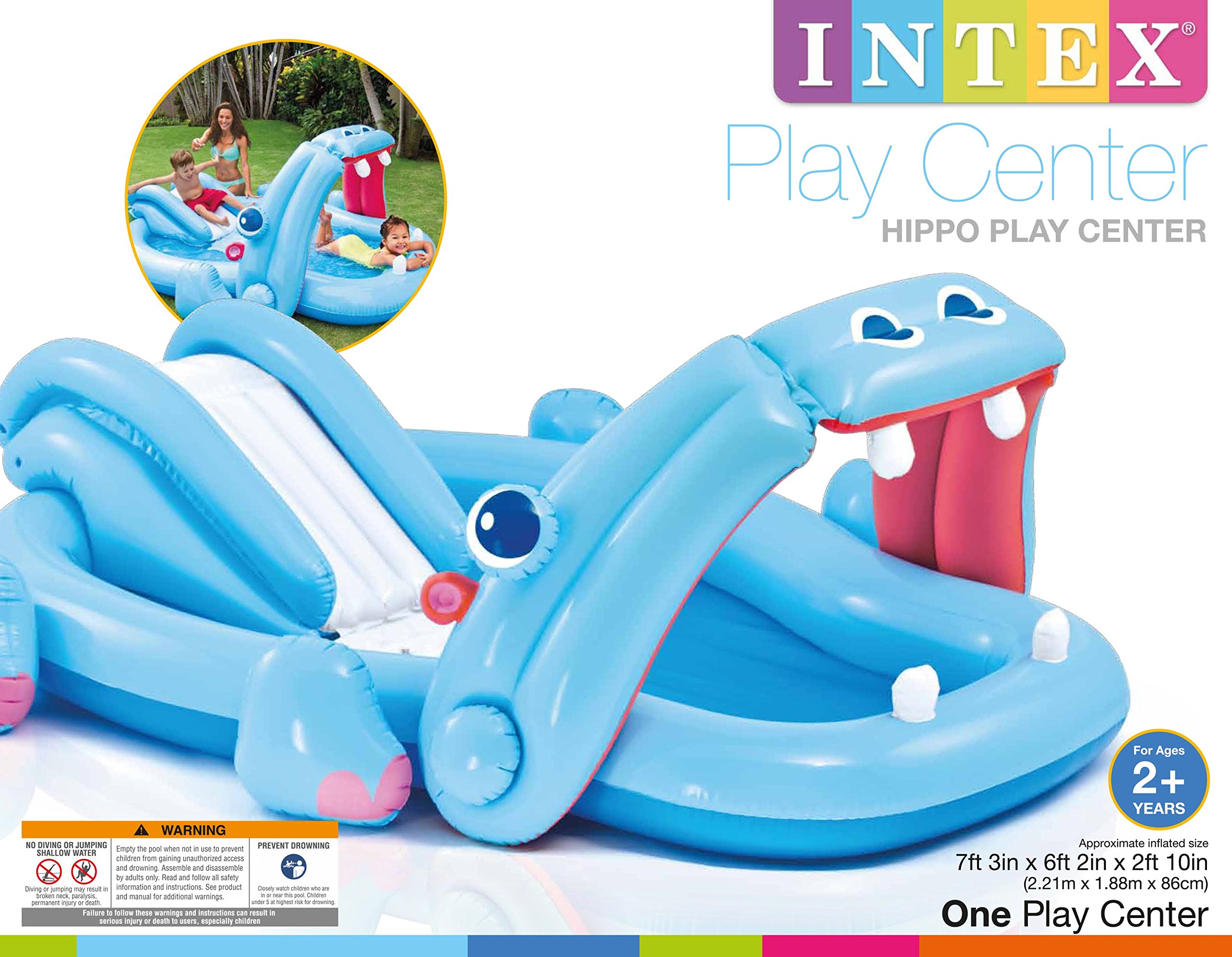 Intex Hippo Play Center with Built-in Slide for Ages 2+, 87 x 74 x 34, Blue by Intex