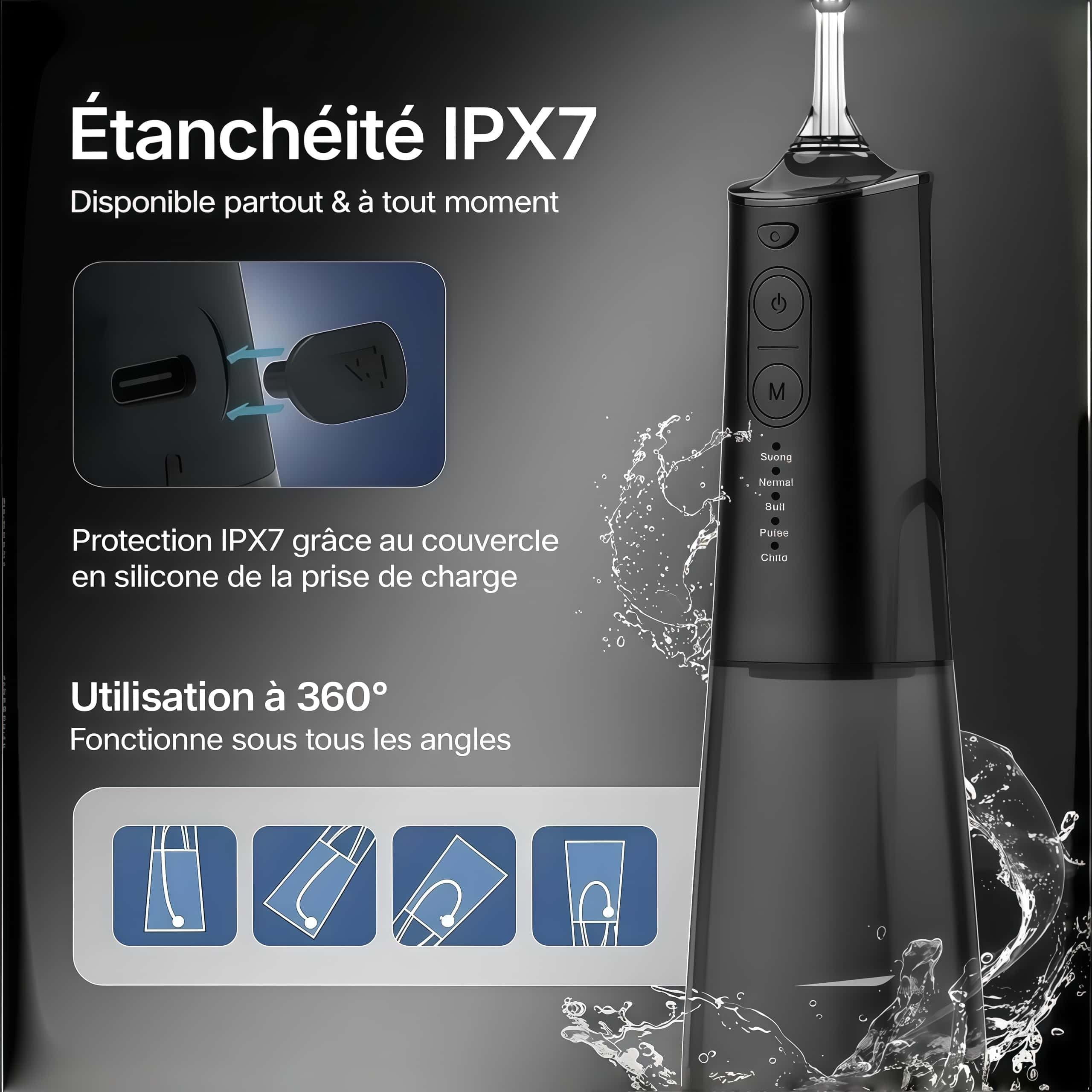Oryzon Hydropulseur sans fil pour un soin dentaire & buccal optimal – Réservoir 310 ml et étanchéité IPX7 pour une utilisation sûre sous la douche (Blanc)