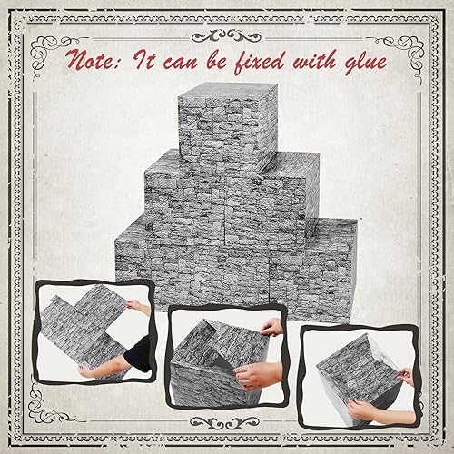 Miniatura 8 de Kosiz 6 cajas de pared de piedra de 11.8 x 11.8 pulgadas, cajas de ladrillo de Halloween medieval, decoración de fiesta temática de castillo