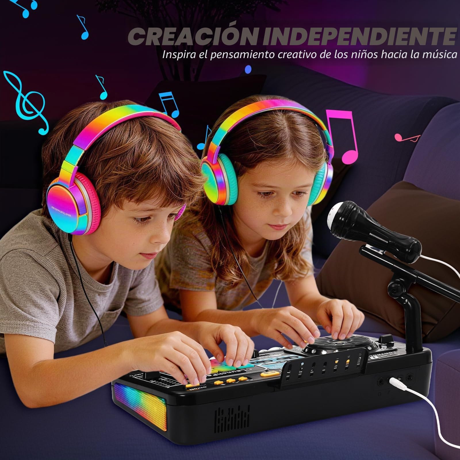 Mesa de Mezclas DJ Infantil con Teclado Piano - Kit DJ Niños con Bluetooth, Micro y Altavoz - Piano para Niños, Instrumentos Musicales Infantiles con 12 Pistas MIDI - Regalo Niña y Niño 3 Años