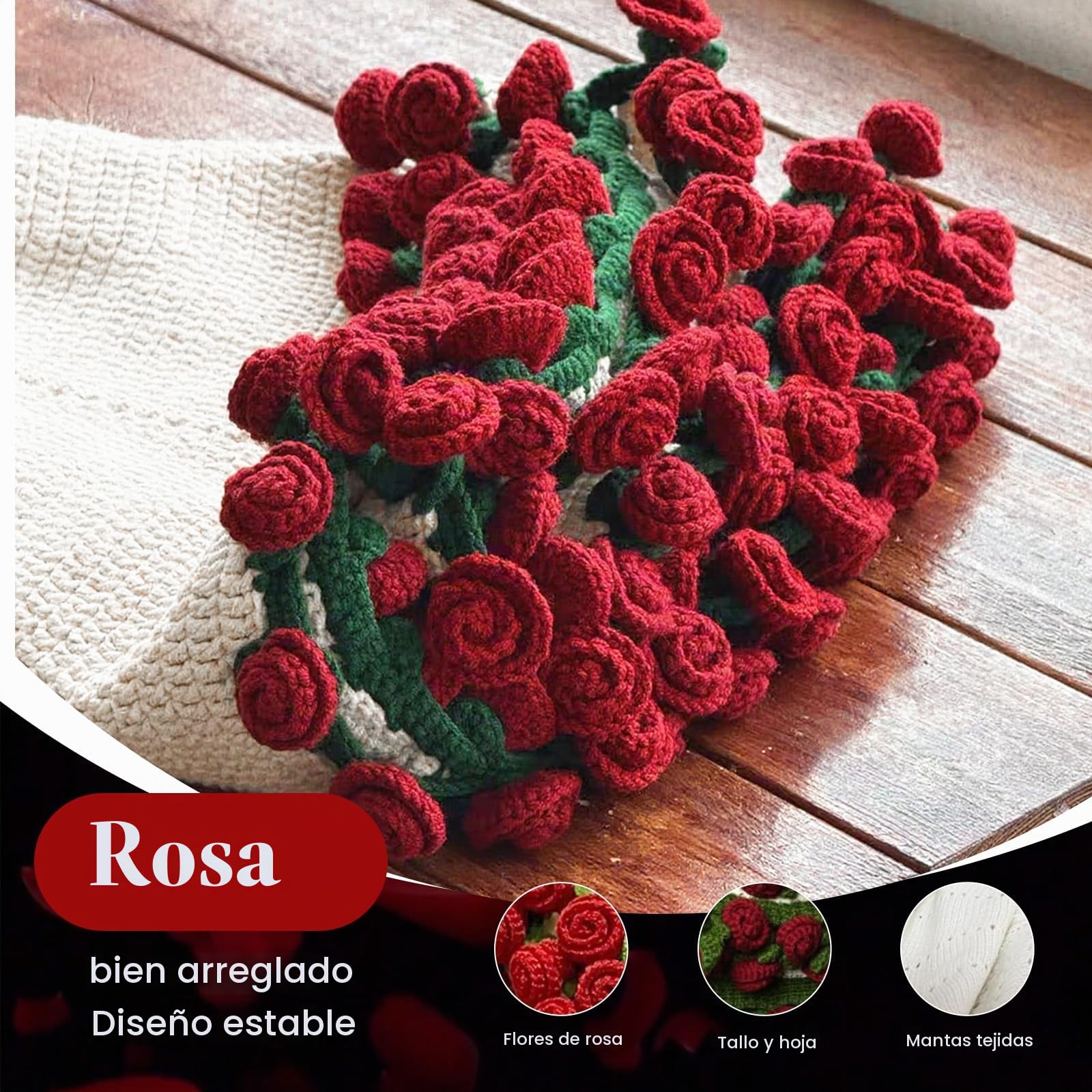 Manta de ramo, Ramo de flores manta, Diámetro 120 x 120 cm,manta de ramo de flores de ganchillo, suave y ligera, para decoración de Cama del hogar, guardería, Boda, inauguración de la casa,52 rosas 3D
