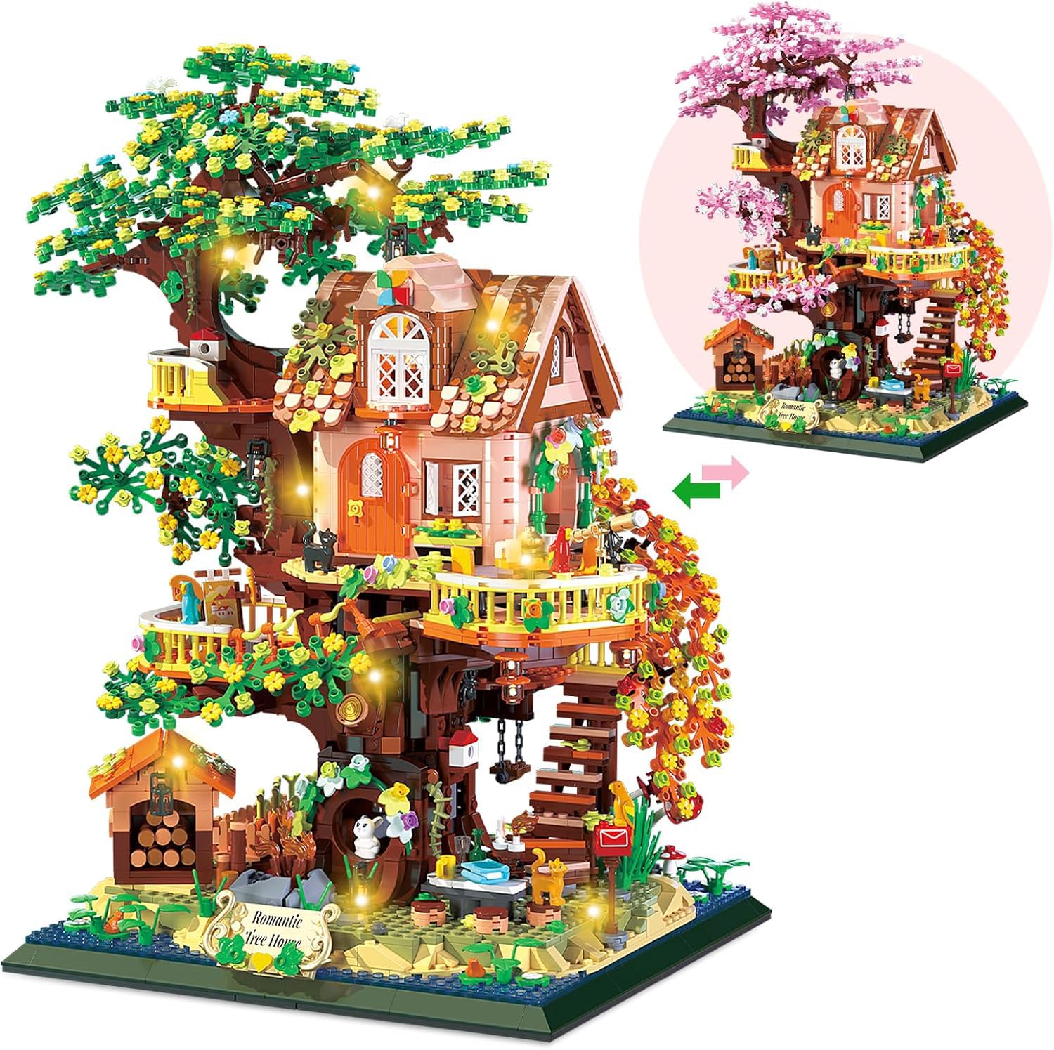 HIGH GODO Set di mattoncini da costruzione micro con LED, 3196 pezzi, per giardino, casa, albero, piante, fiori, animali, architettura, regalo creativo per adulti, donne e ragazzi