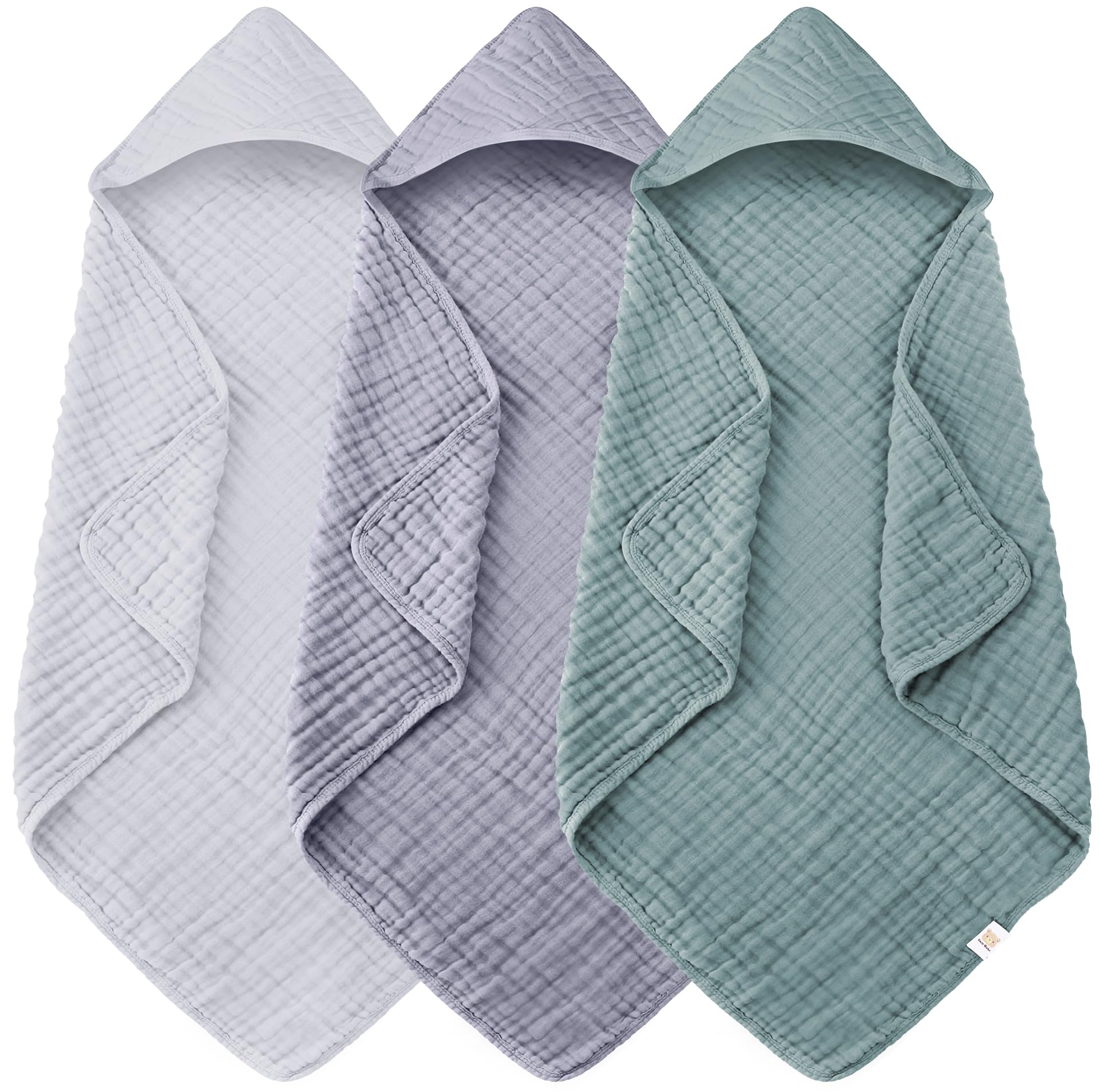 3-Pack Muslin Hooded Baby Towels 100 Cotton Ultra-Soft Absorbent Baby Bath Towels with Hood for Babies Infant Toddler