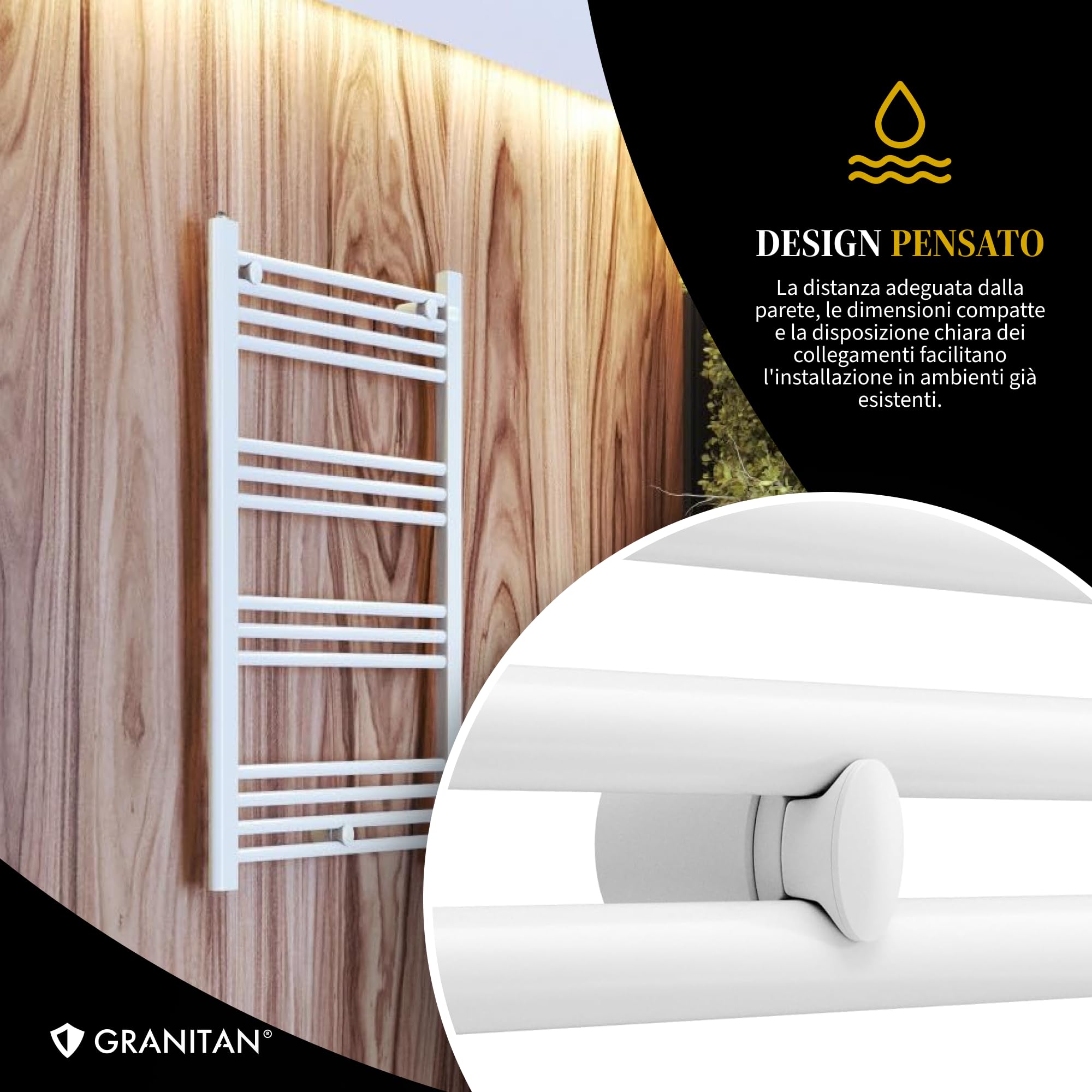 Granitan Termoarredo Bagno 50x100 cm - 440W - Termo Arredo da Bagno - Termoarredo Idraulico - Termosifone da Parete - Bianco